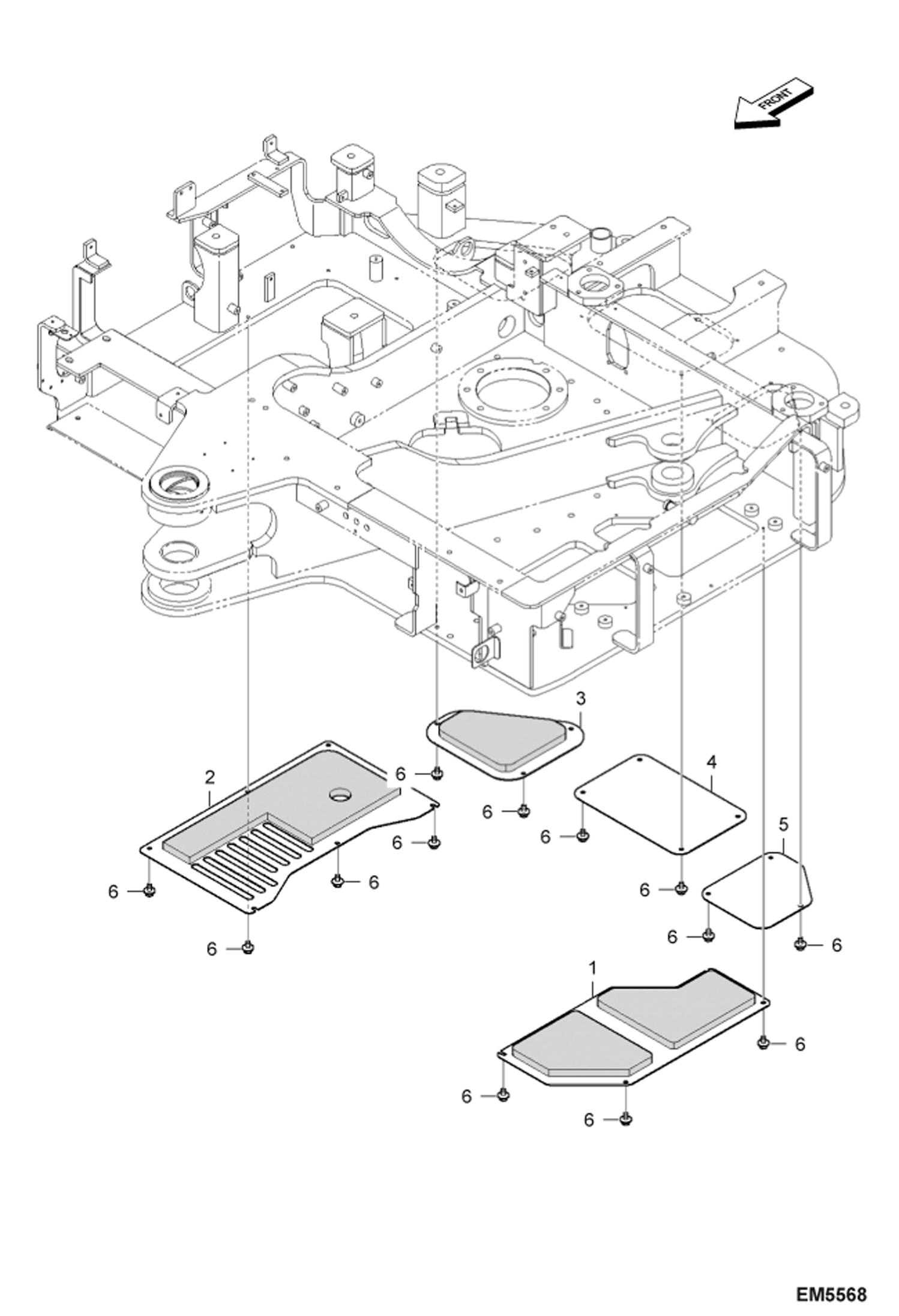 Схема запчастей Bobcat E60 - UPPERSTRUCTURE (Under Covers) MAIN FRAME