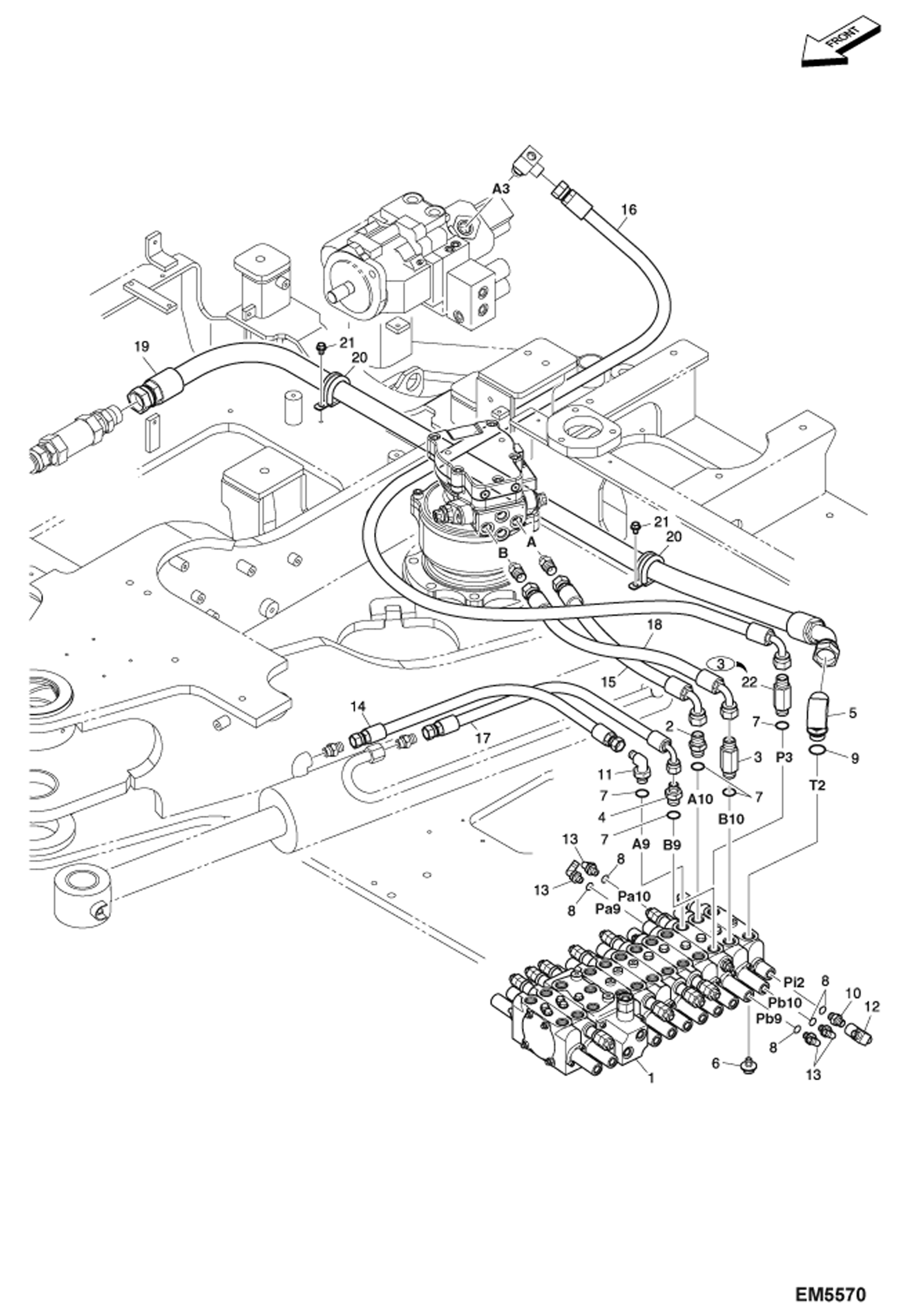 Схема запчастей Bobcat E60 - HYDRAULIC CIRCUITRY (Upper/Slew) (W/O 2nd Auxiliary/Rotation) (EMEA) HYDRAULIC SYSTEM