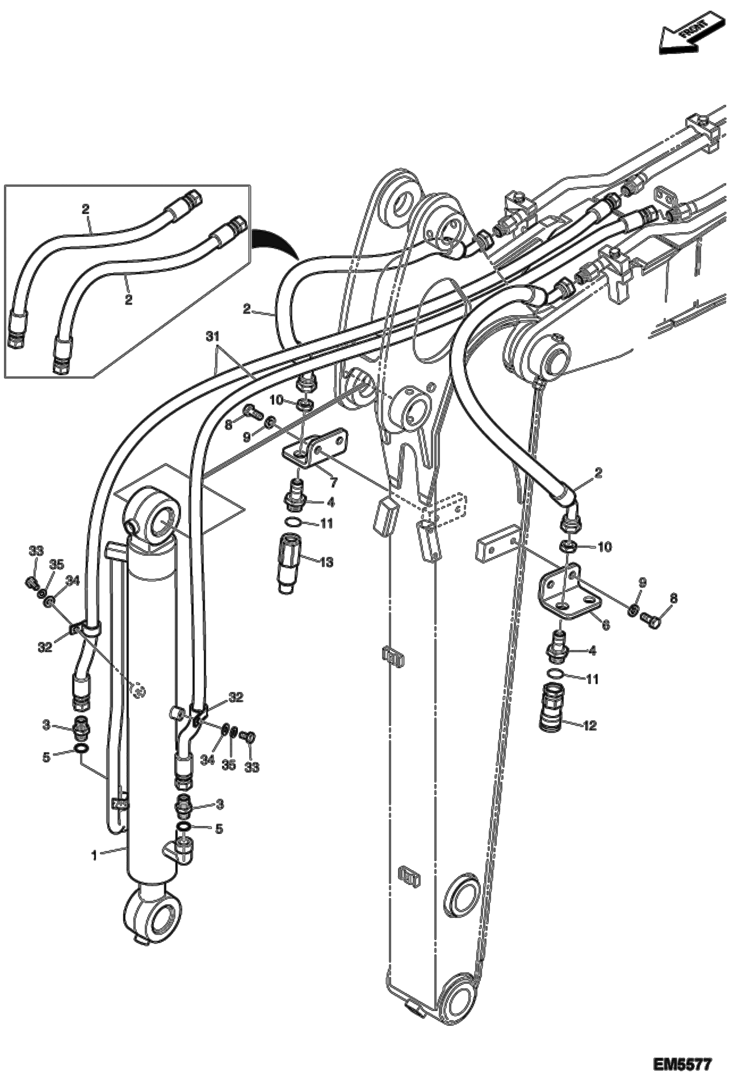 Схема запчастей Bobcat E60 - HYDRAULIC CIRCUITRY (Arm 1.48 m) (EMEA) HYDRAULIC SYSTEM