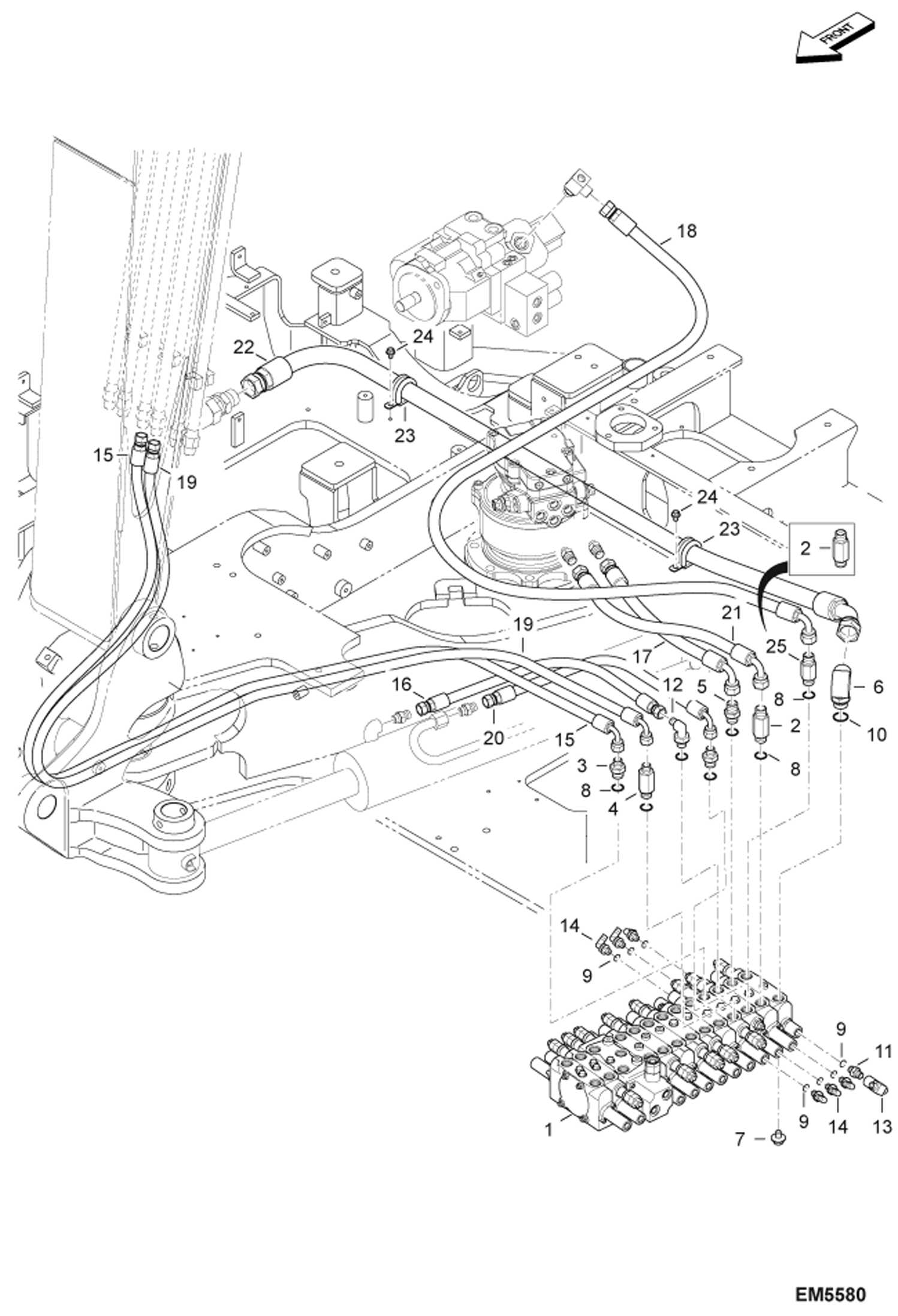 Схема запчастей Bobcat E60 - HYDRAULIC CIRCUITRY (Upper/Slew) (W/2nd Auxiliary/Rotation) HYDRAULIC SYSTEM