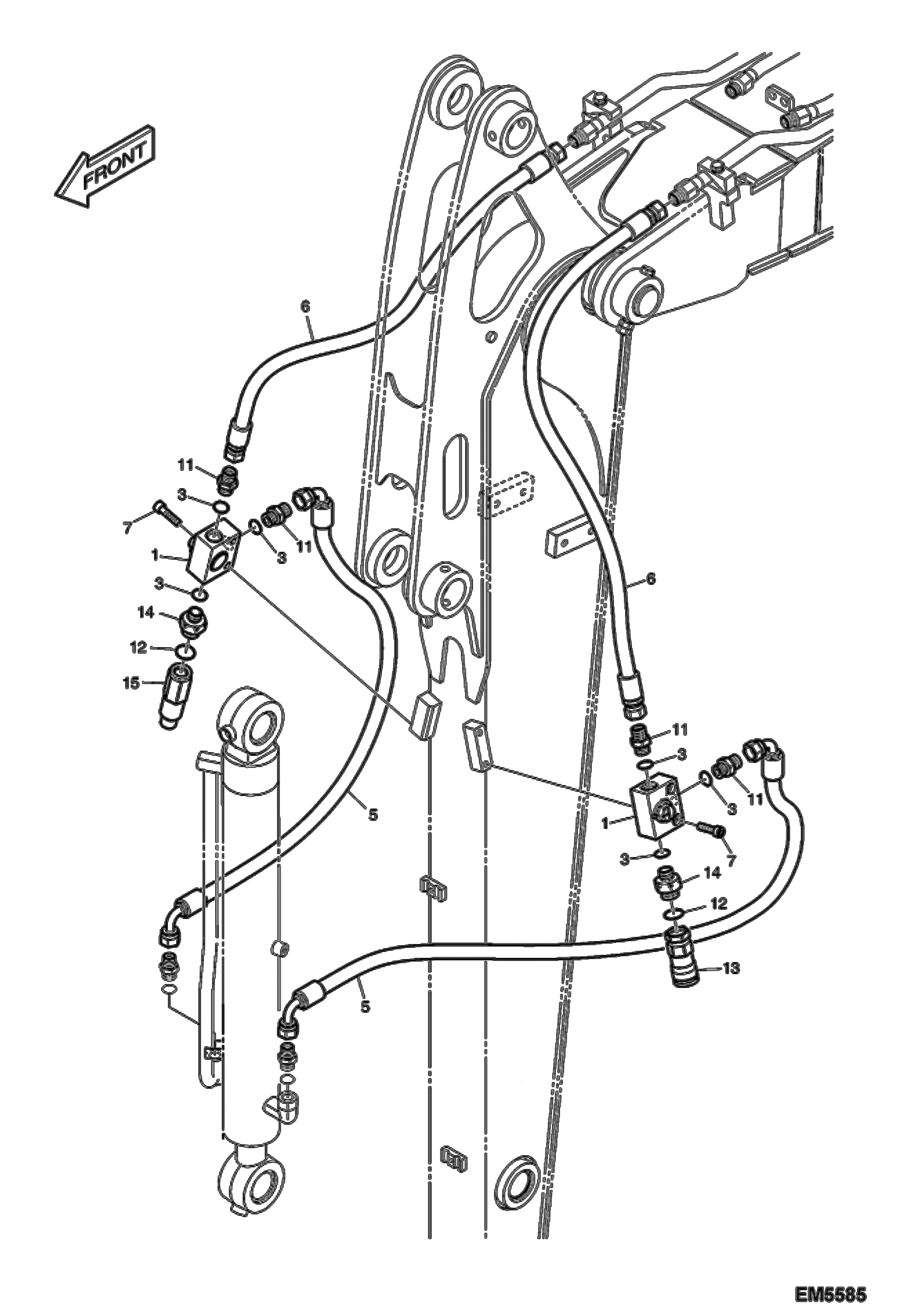 Схема запчастей Bobcat E60 - HYDRAULIC CIRCUITRY (Arm 1.90 m) (3rd Auxiliary/Clamshell) HYDRAULIC SYSTEM