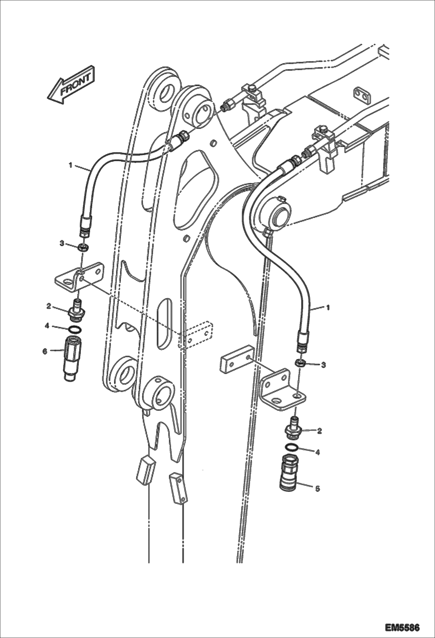 Схема запчастей Bobcat E60 - HYDRAULIC CIRCUITRY (Arm 1.90 m) (2nd Auxiliary/Rotation) HYDRAULIC SYSTEM