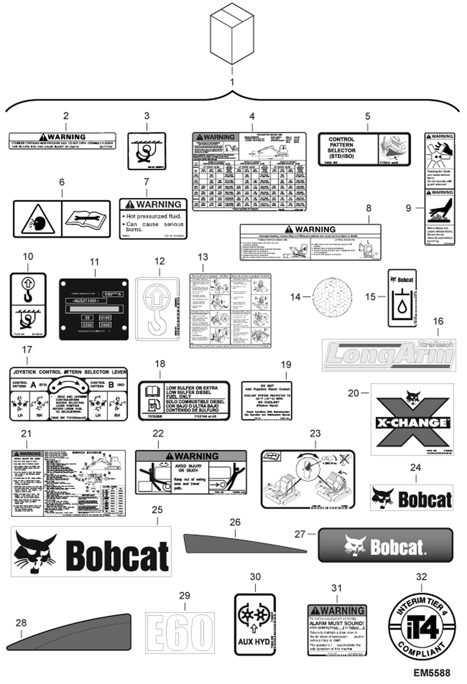 Схема запчастей Bobcat E60 - DECALS (Outside) (US) ACCESSORIES & OPTIONS