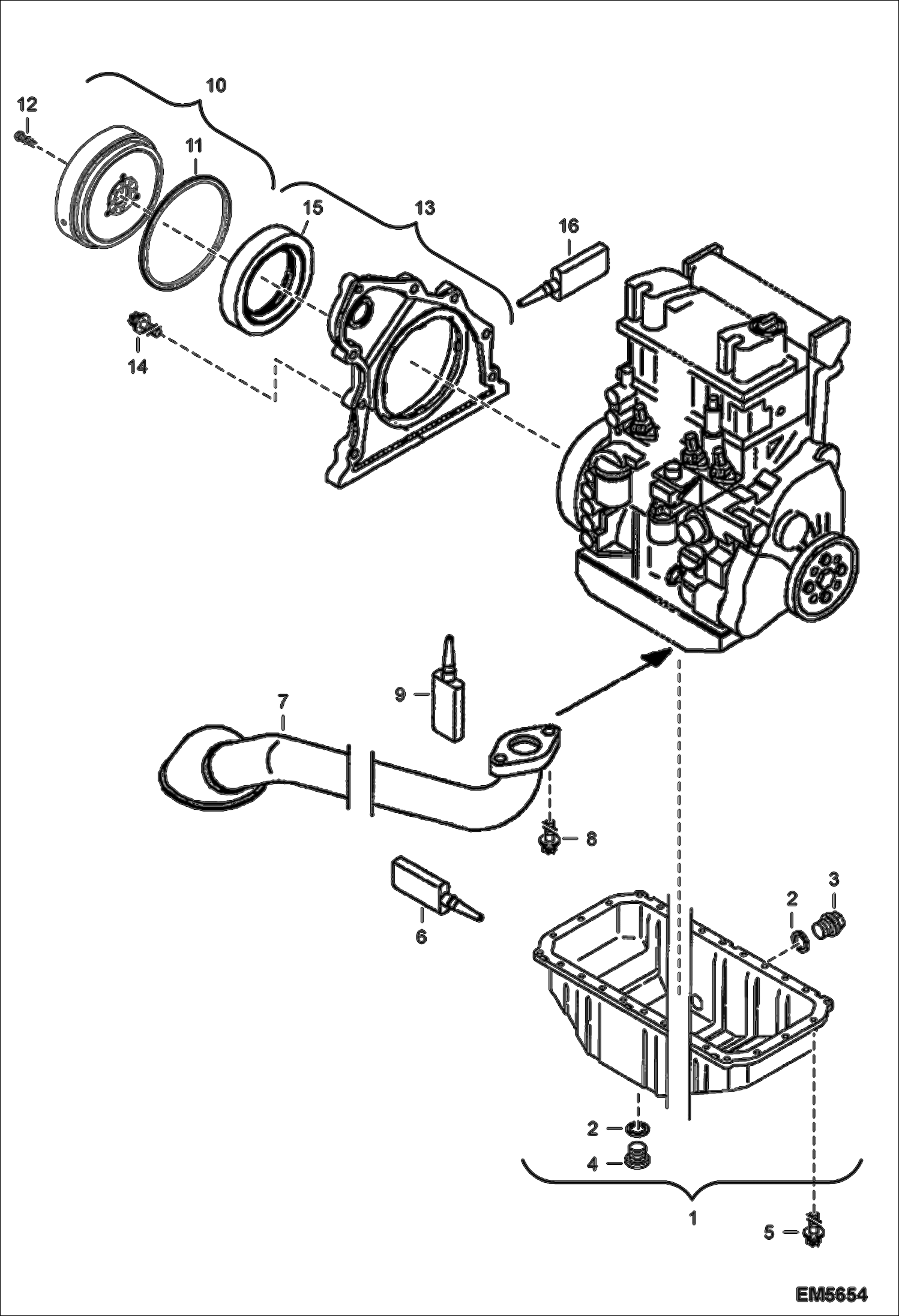 Схема запчастей Bobcat 442 - OIL PAN & FLYWHEEL HOUSING POWER UNIT