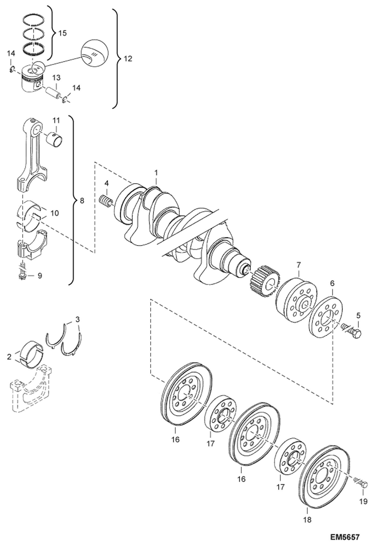 Схема запчастей Bobcat 442 - PISTON AND CRANKSHAFT POWER UNIT