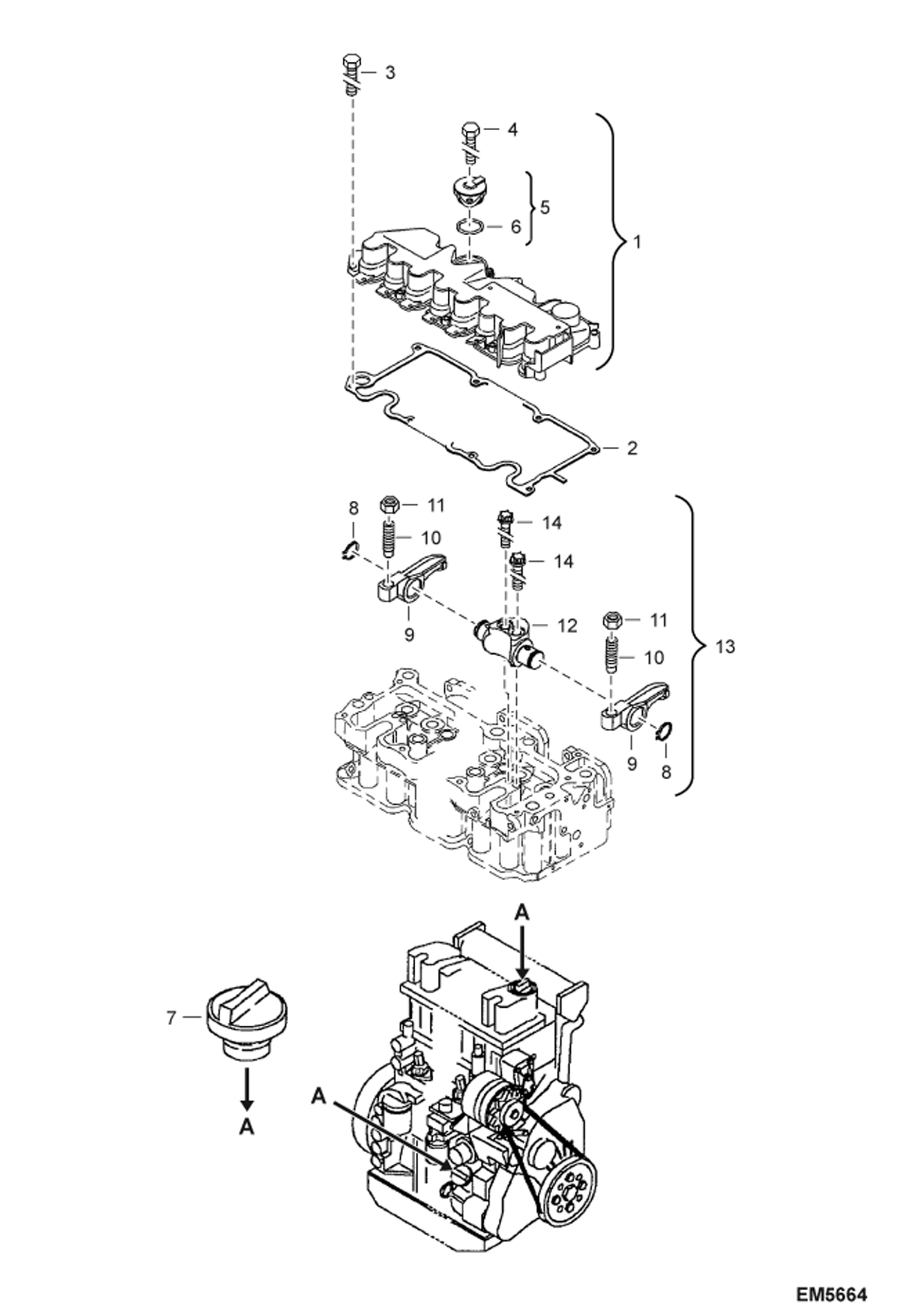 Схема запчастей Bobcat 442 - ROCKER ARMS & COVER POWER UNIT