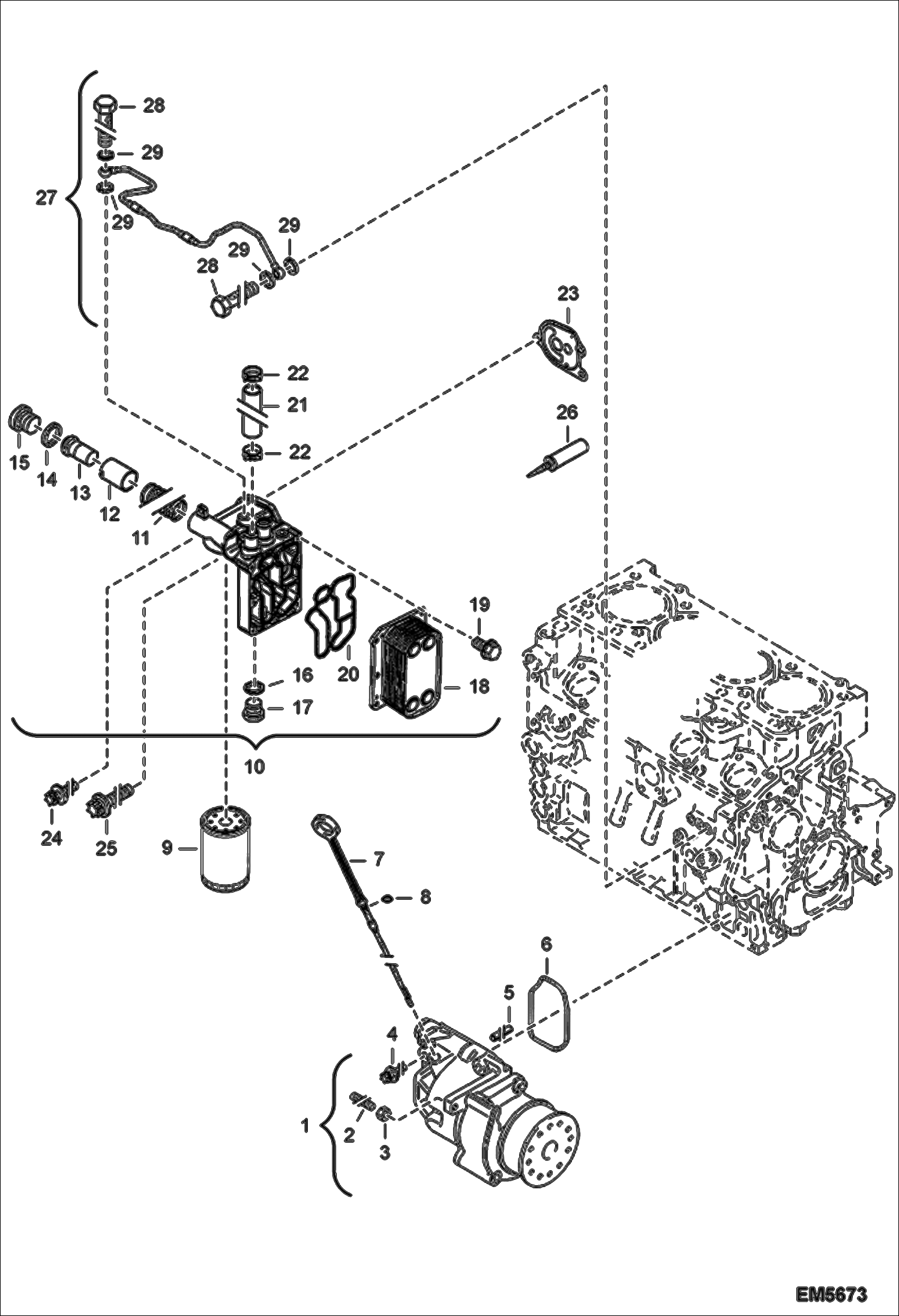 Схема запчастей Bobcat 442 - DIPSTICK, FILTER & OIL COOLER POWER UNIT