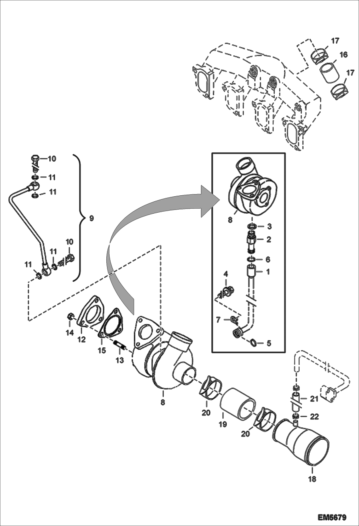 Схема запчастей Bobcat 442 - TURBOCHARGER POWER UNIT