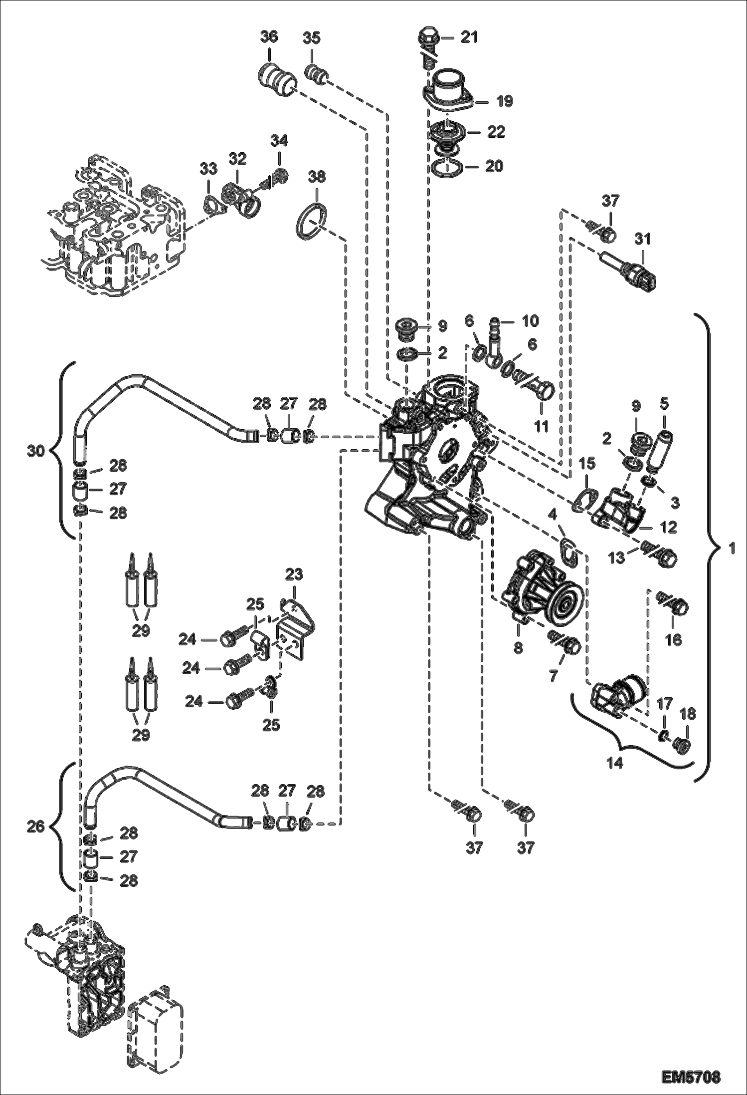 Схема запчастей Bobcat 442 - WATER PUMP & THERMOSTAT POWER UNIT