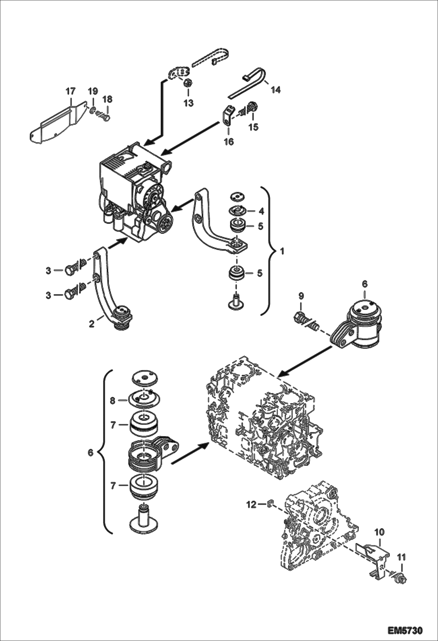 Схема запчастей Bobcat 442 - ENGINE & ATTACHING PARTS (Engine Mounting) POWER UNIT