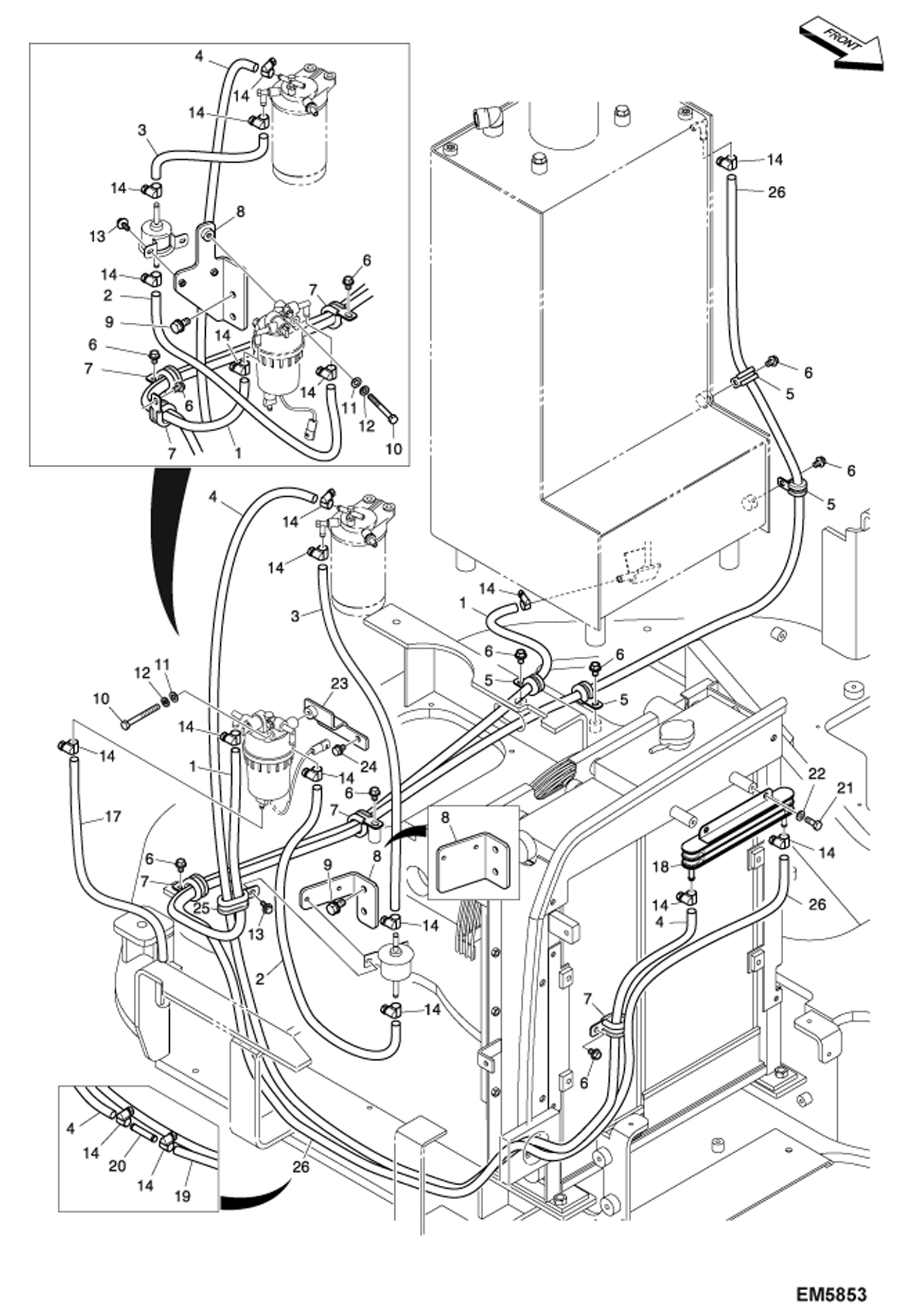 Схема запчастей Bobcat E60 - FUEL SYSTEM (Hoses) (S/N AET811043 & Above, AGSZ811043 & Above) POWER UNIT