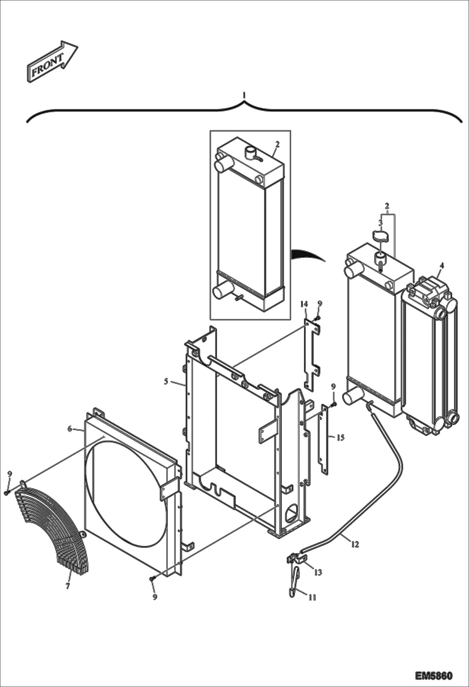 Схема запчастей Bobcat E60 - ENGINE & ATTACHING PARTS (Radiator) POWER UNIT