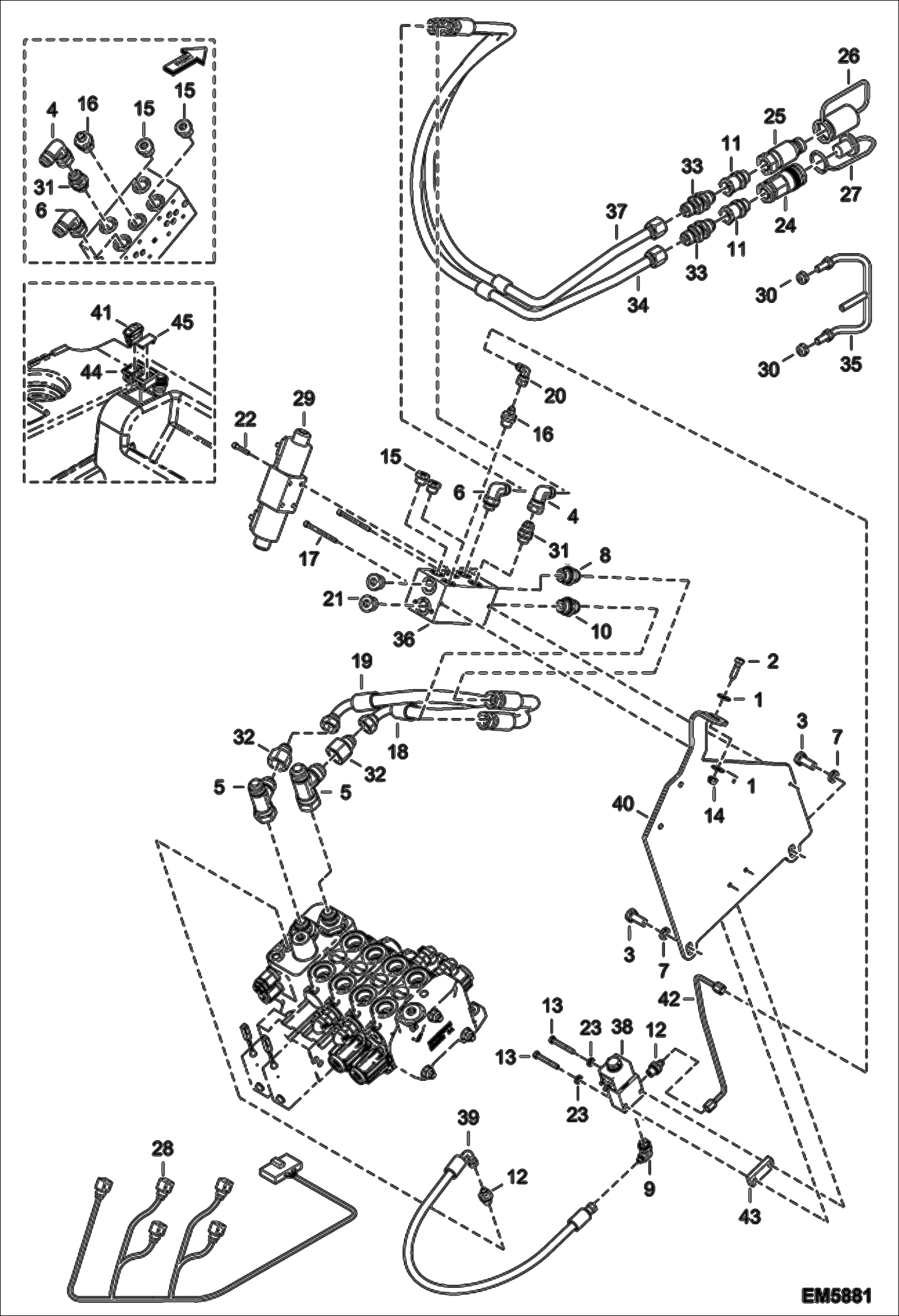 Схема запчастей Bobcat V518 - REAR AUXILIARY HYDRAULICS (S/N A8G813002 - 14999, A8G913002 - 14999) ACCESSORIES & OPTIONS