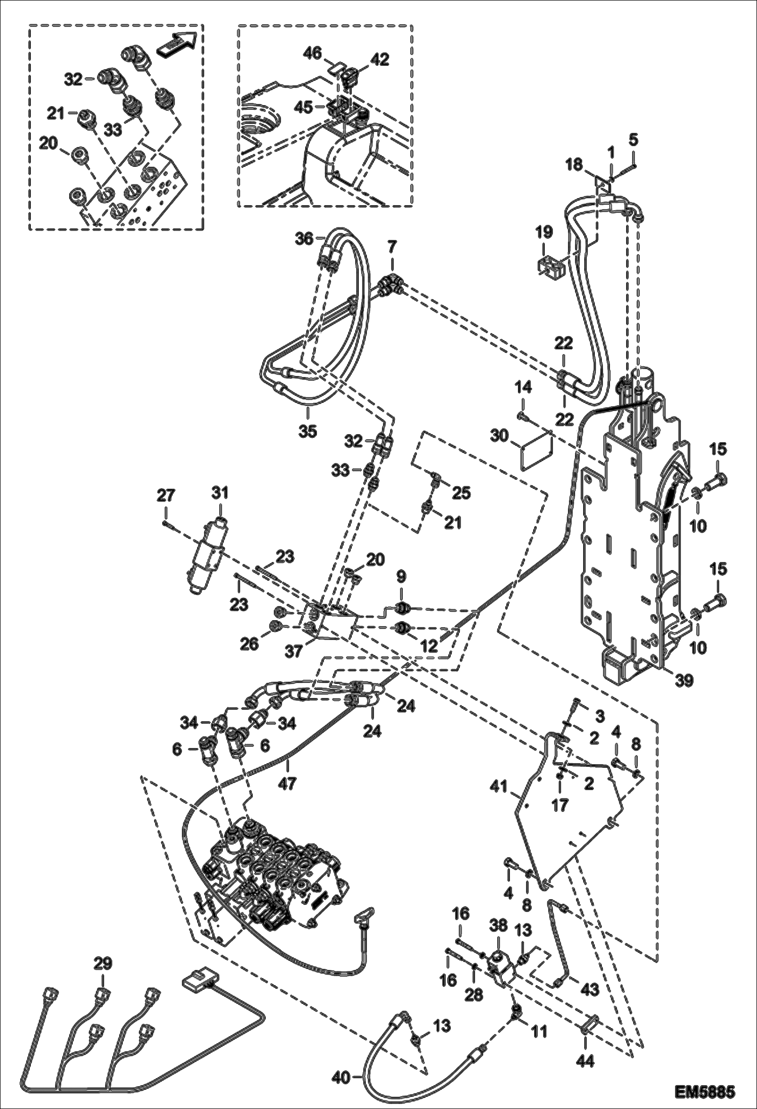 Схема запчастей Bobcat T2556 - REAR HYDRAULIC HOOK CIRCUITRY (S/N A8FR13004 - 14999, A8G313001 - 14999) ACCESSORIES & OPTIONS