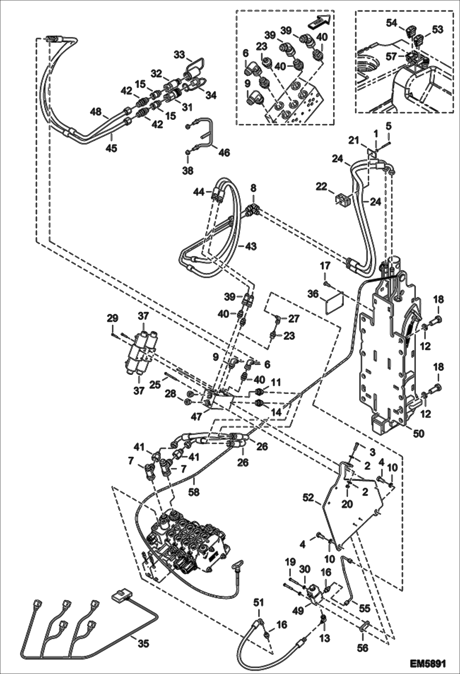 Схема запчастей Bobcat V518 - REAR HYDRAULIC HOOK & AUXILIARY HYDRAULICS (S/N A8G813002 - 14999, A8G913002 - 14999) ACCESSORIES & OPTIONS