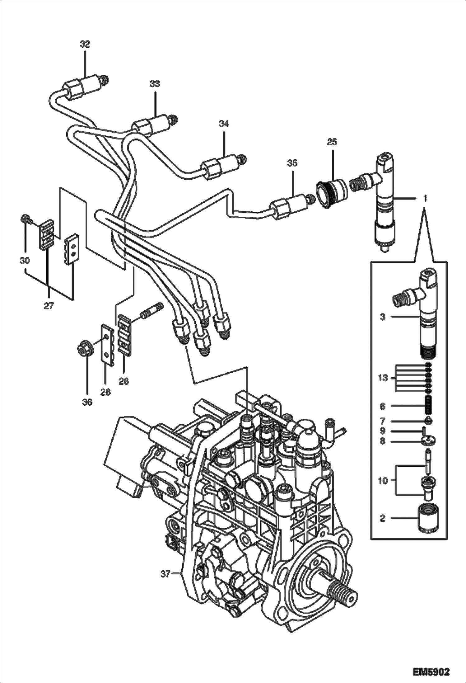 Схема запчастей Bobcat E60 - FUEL & INJECTION PUMP & NOZZLES POWER UNIT