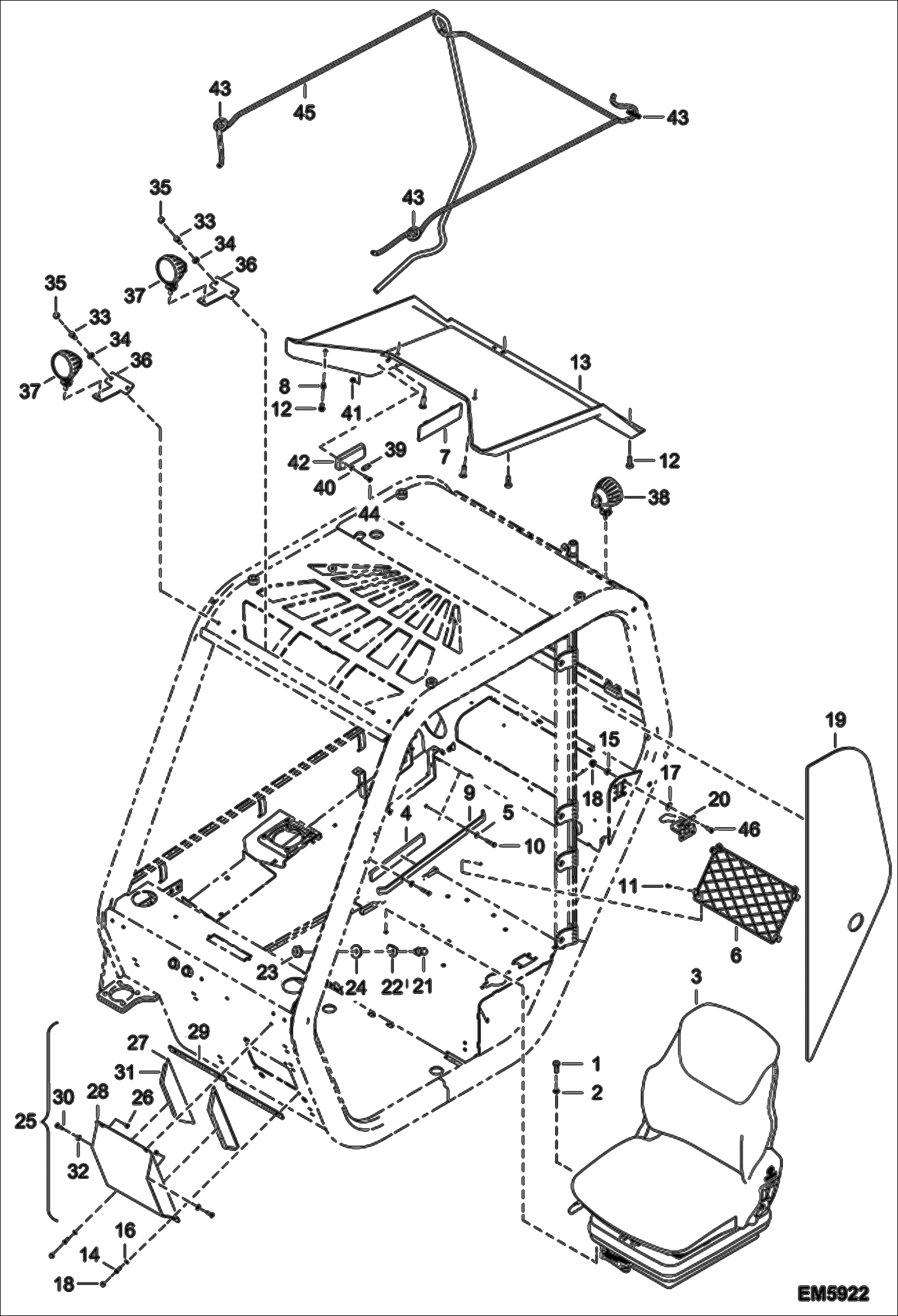 Схема запчастей Bobcat V518 - OPERATOR CAB II (S/N A8G813000 & Above) MAIN FRAME