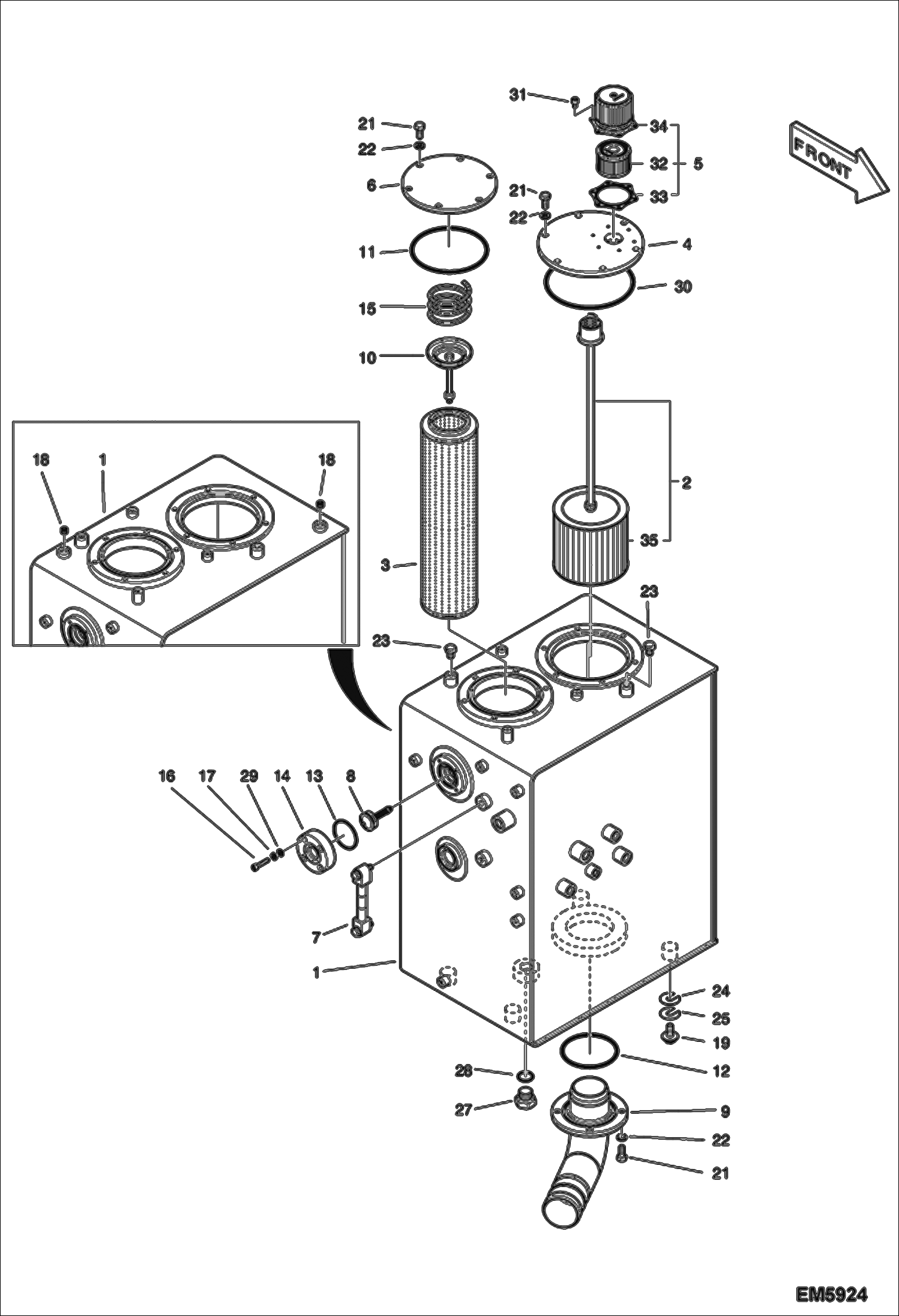 Схема запчастей Bobcat E80 - HYDRAULIC CIRCUITRY (Oil Tank) HYDRAULIC SYSTEM