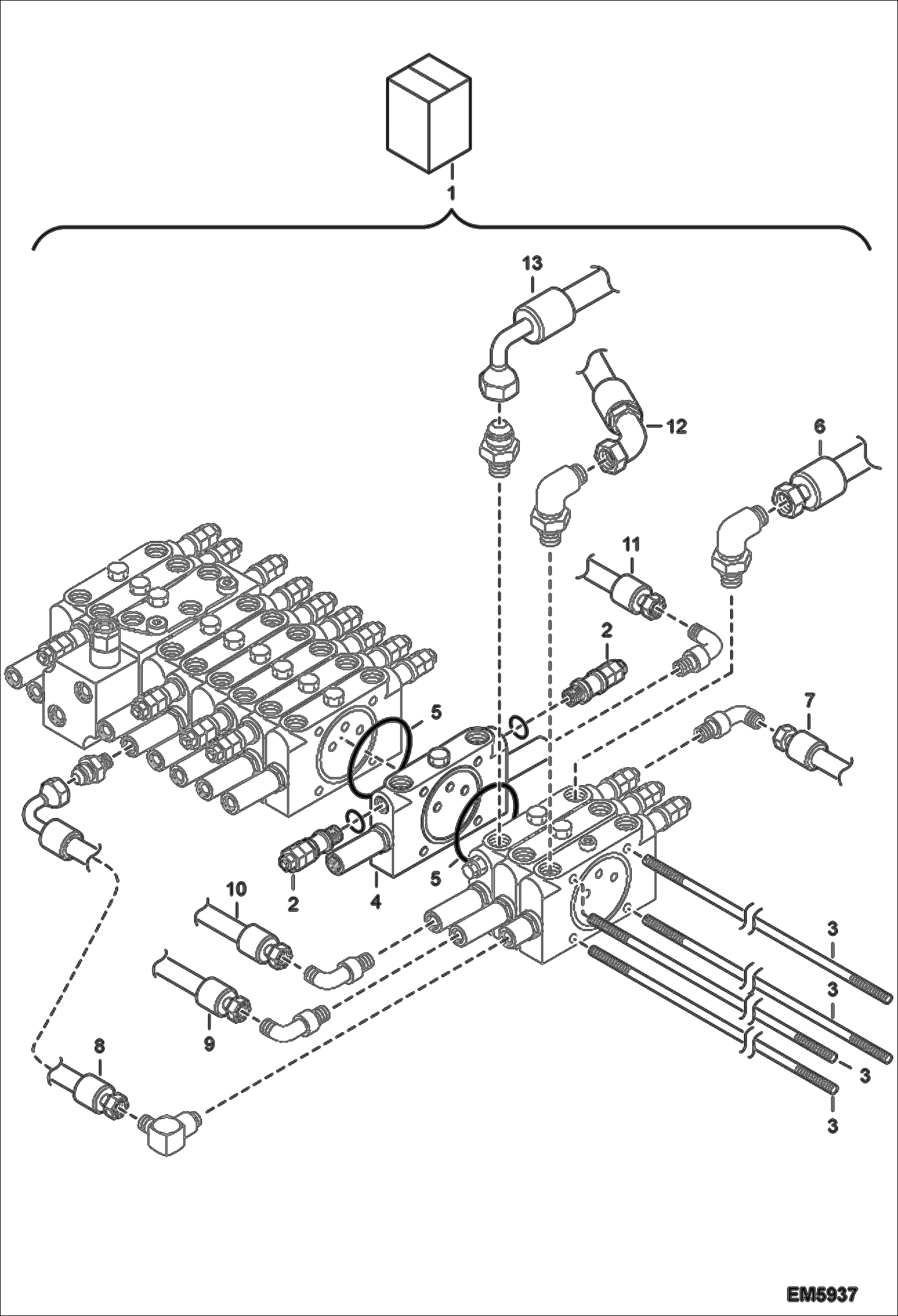 Схема запчастей Bobcat E60 - 2ND AUXILIARY HYDRAULICS ADDITIONAL PARTS KIT (For Machines W/O 2nd Aux. Hyd. Valve Section) (EMEA) ACCESSORIES & OPTIONS