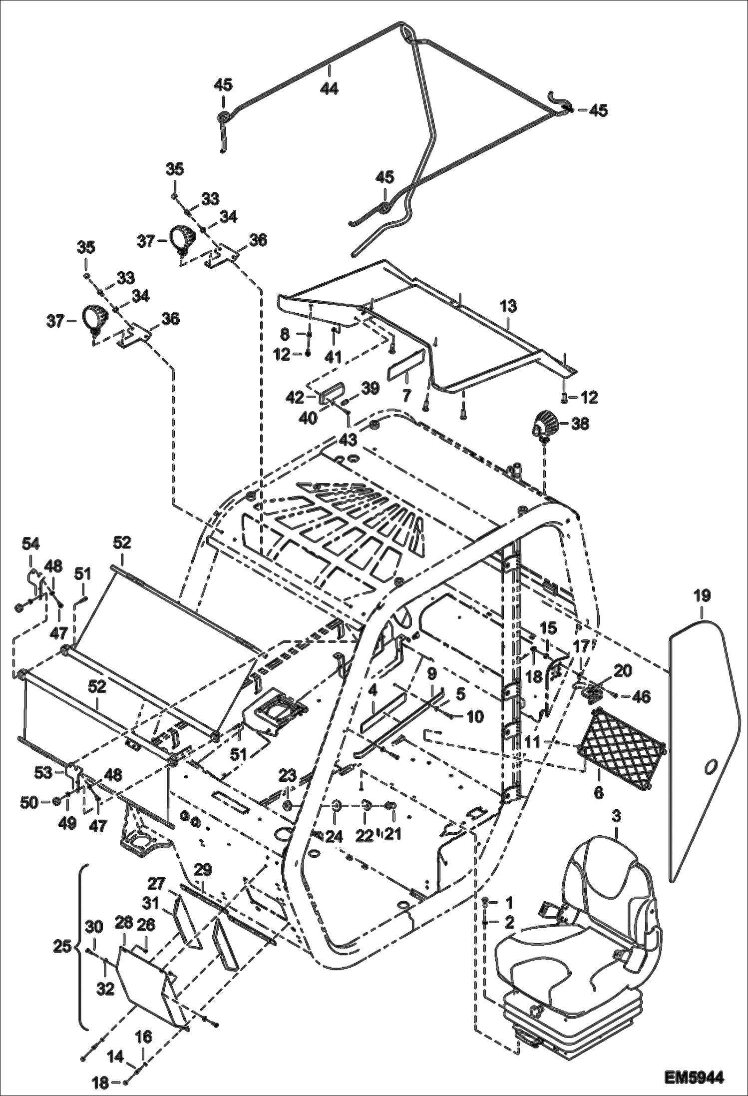 Схема запчастей Bobcat V723 - OPERATOR CAB II (S/N A8HL13000 & Above, A8HP13000 & Above) MAIN FRAME