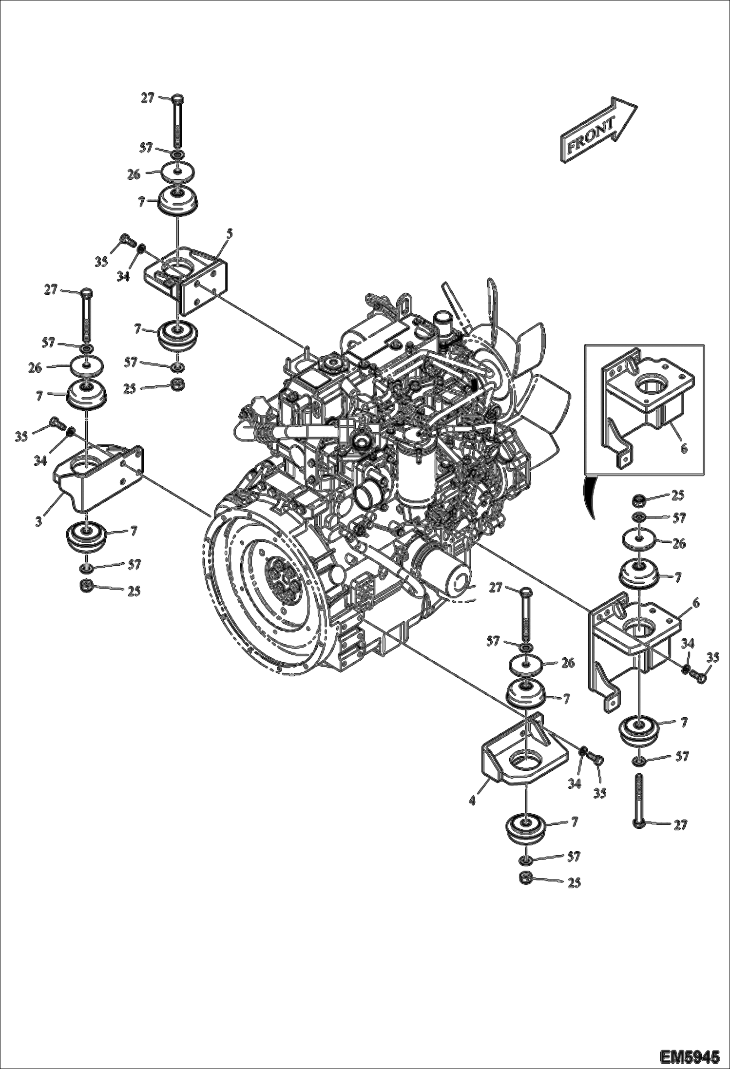 Схема запчастей Bobcat E80 - ENGINE & ATTACHING PARTS (Engine Mounts) POWER UNIT