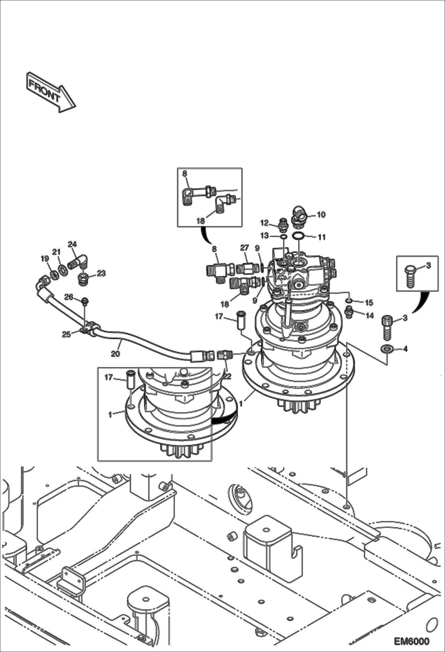 Схема запчастей Bobcat E80 - HYDRAULIC CIRCUITRY (Slew Motor & Case Drain) HYDRAULIC SYSTEM