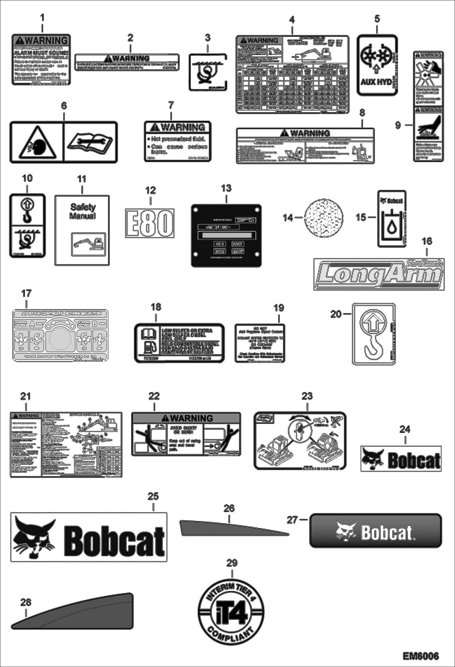 Схема запчастей Bobcat E80 - DECALS (Outside) (US) ACCESSORIES & OPTIONS