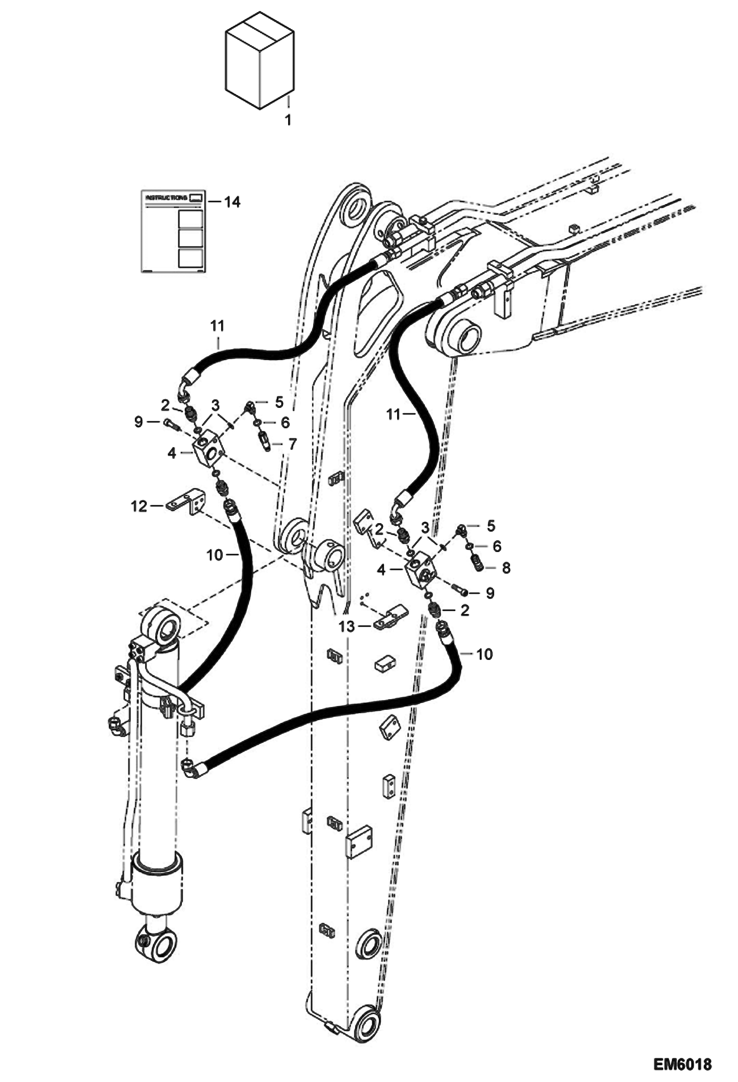 Схема запчастей Bobcat E80 - 3RD AUXILIARY HYDRAULICS KIT (Short Arm/Clamshell) (EMEA) ACCESSORIES & OPTIONS