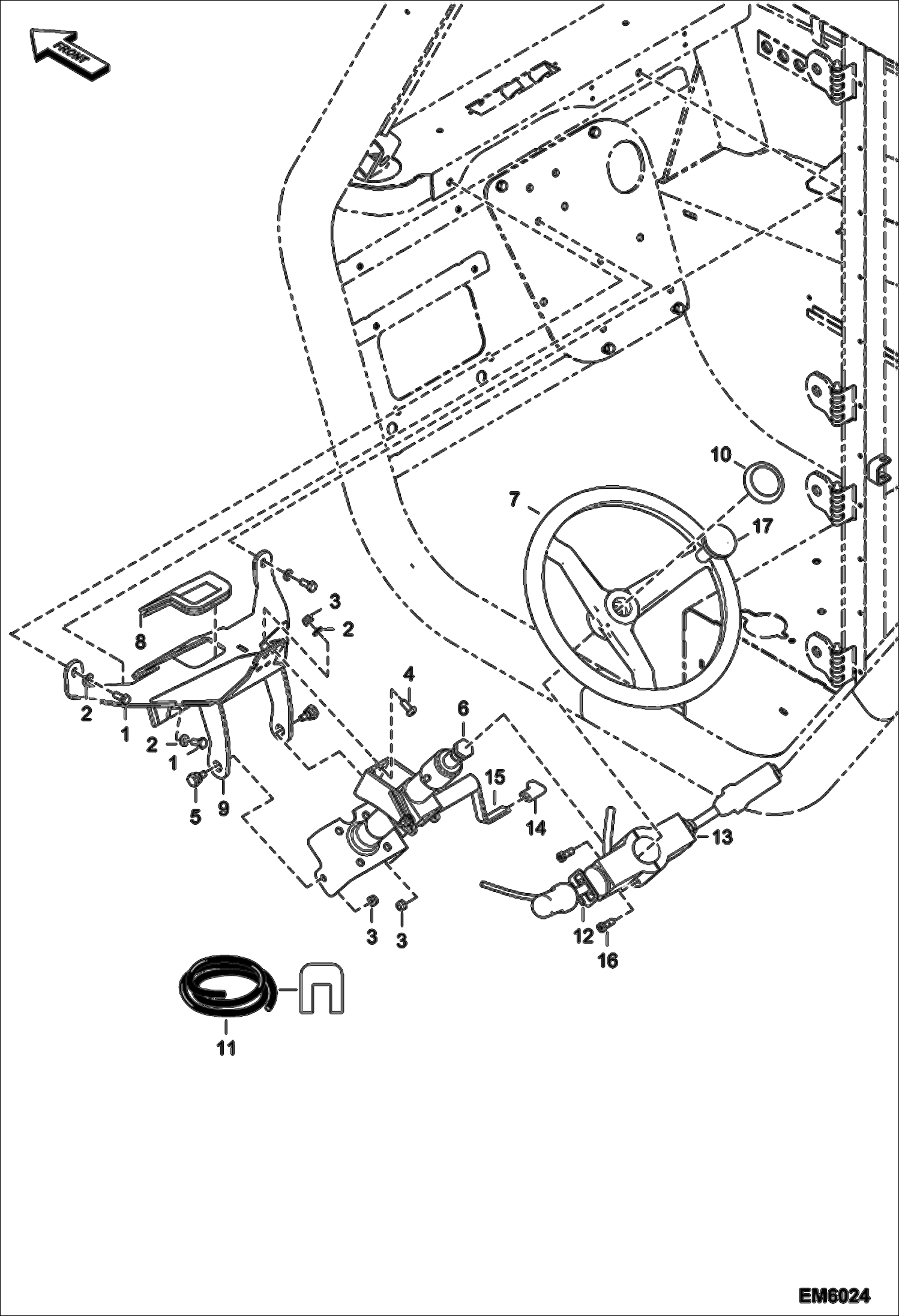 Схема запчастей Bobcat V723 - STEERING COLUMN INSTALLATION MAIN FRAME