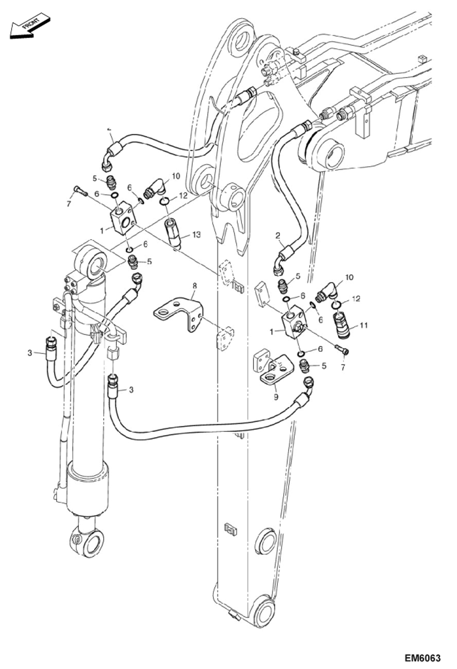 Схема запчастей Bobcat E80 - HYDRAULIC CIRCUITRY (Arm 1.7 m) (3rd Auxiliary/Clamshell) HYDRAULIC SYSTEM