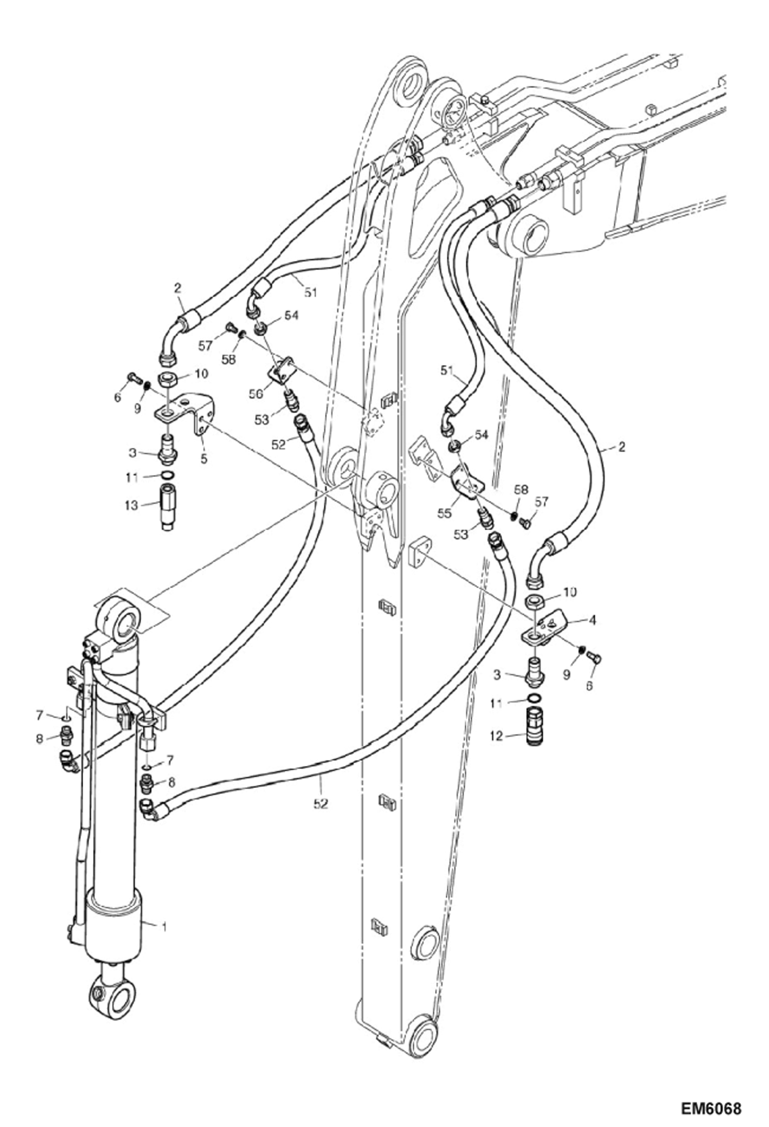 Схема запчастей Bobcat E80 - HYDRAULIC CIRCUITRY (Arm 2.25 m) HYDRAULIC SYSTEM