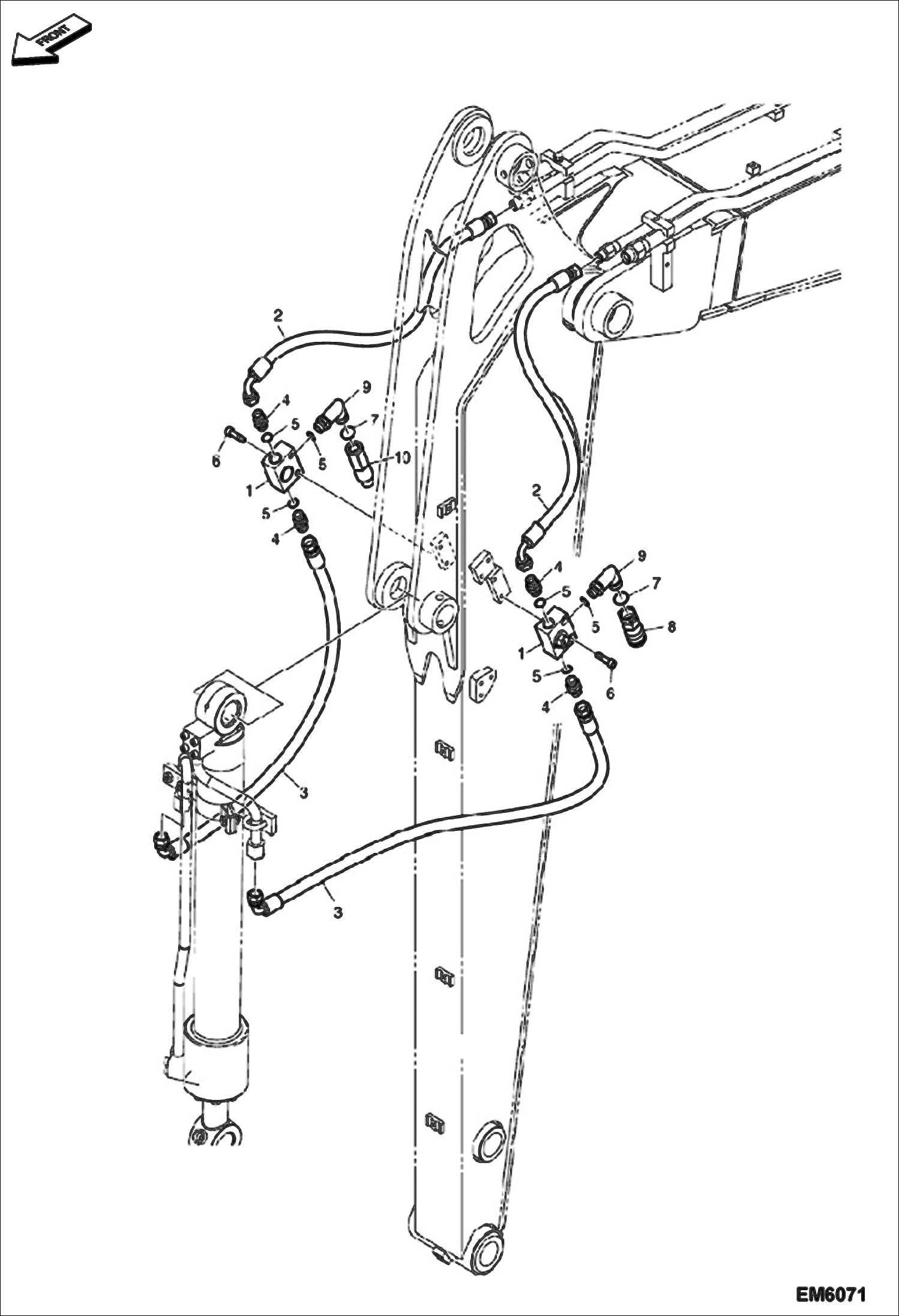 Схема запчастей Bobcat E80 - HYDRAULIC CIRCUITRY (Arm 2.25 m) (3rd Auxiliary/Clamshell) HYDRAULIC SYSTEM