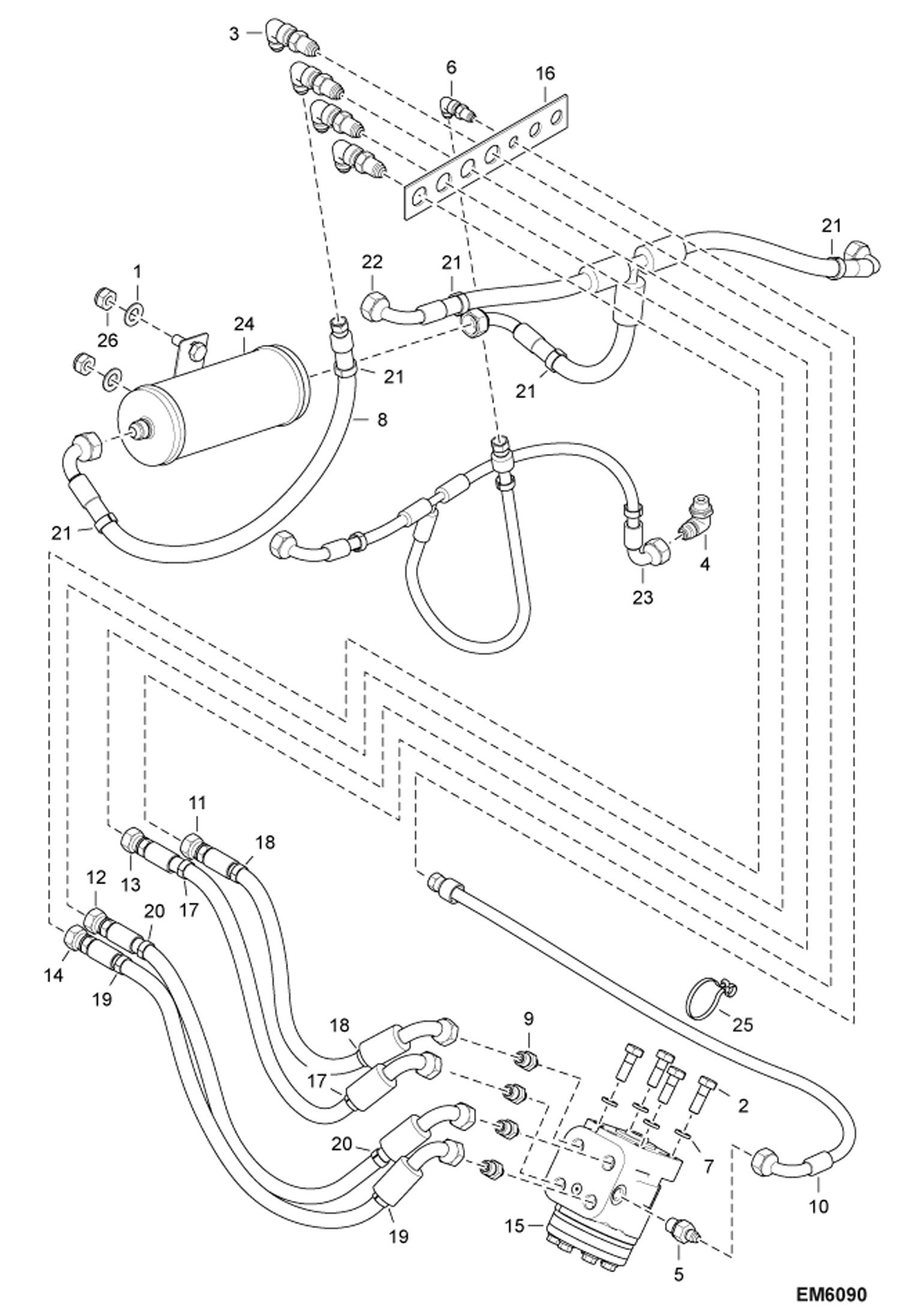 Схема запчастей Bobcat T2250 - HYDRAULIC CIRCUITRY (Steering Hydraulics W/Accumulator) ACCESSORIES & OPTIONS