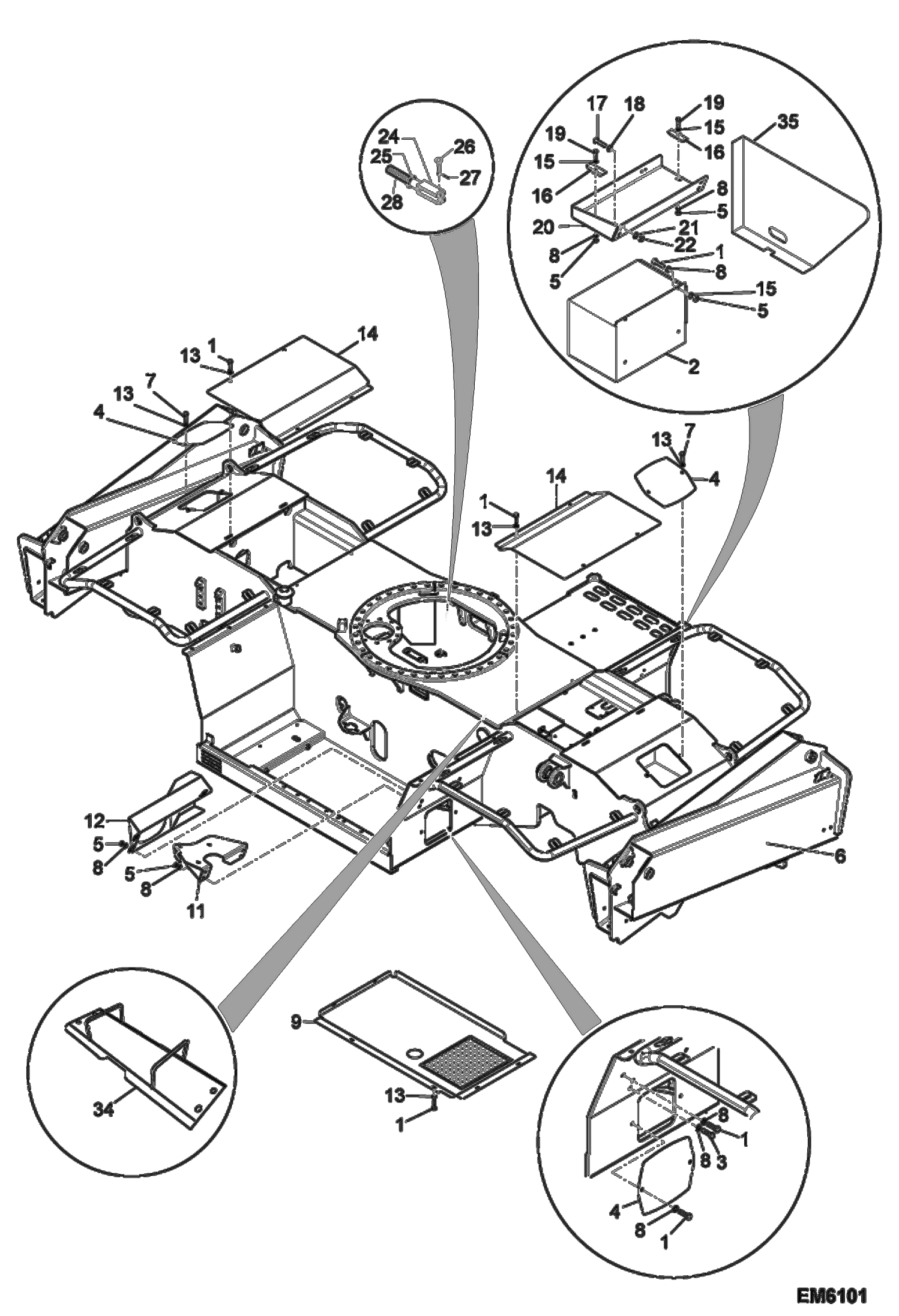 Схема запчастей Bobcat TR45190 - HOUSING & SUPPORTS (Standard Frame) UNDERCARRIAGE