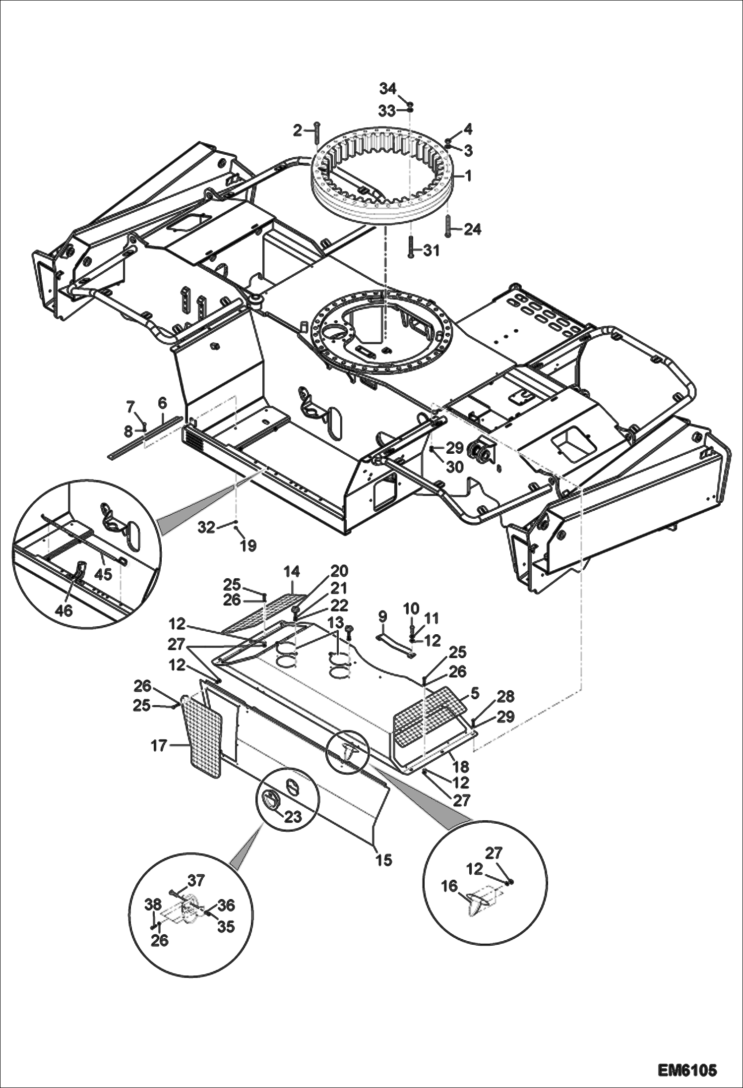 Схема запчастей Bobcat TR40250 - COWLING, SUPPORTS & BEARING (Standard Frame) UNDERCARRIAGE