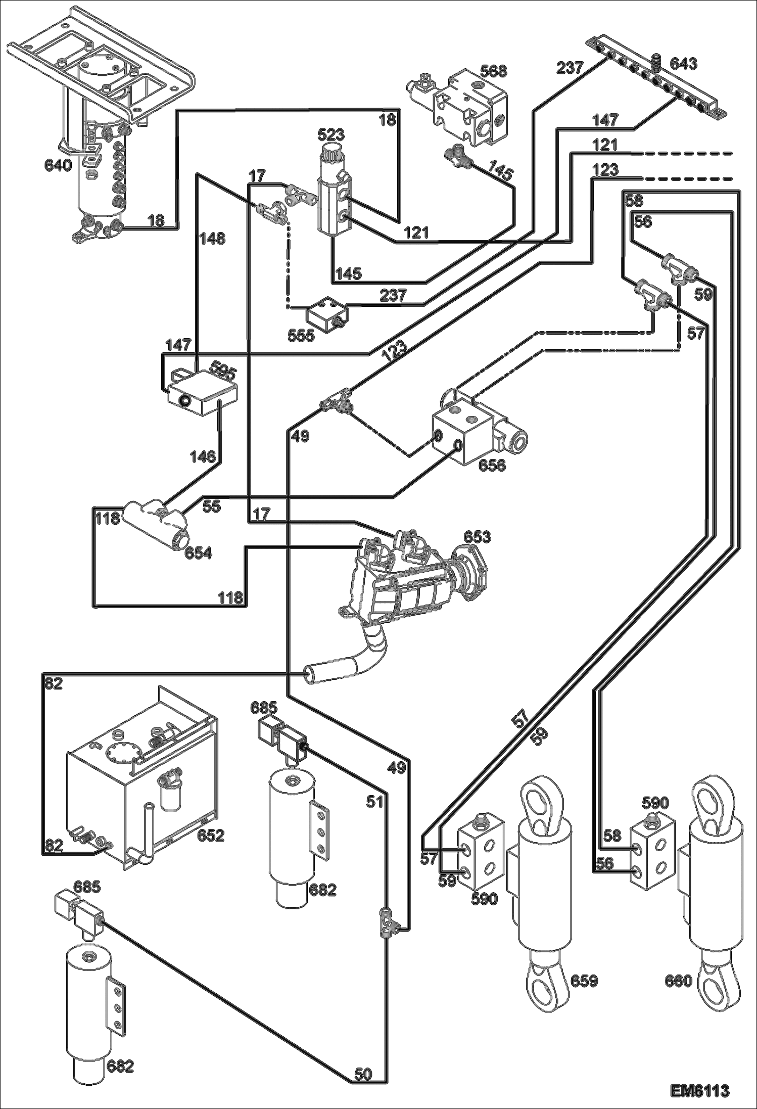 Схема запчастей Bobcat TR45190 - HYDRAULIC CIRCUITRY (Levelling & Swing) HYDRAULIC SYSTEM