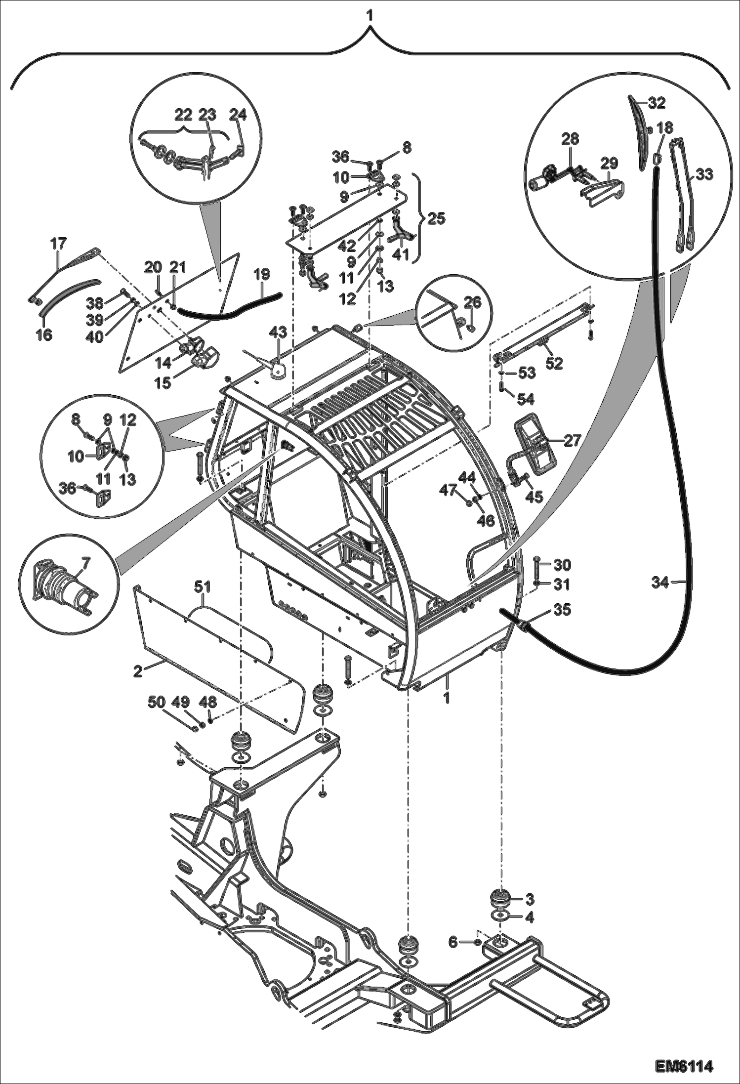 Схема запчастей Bobcat TR40250 - OPERATOR CAB (Exterior) MAIN FRAME