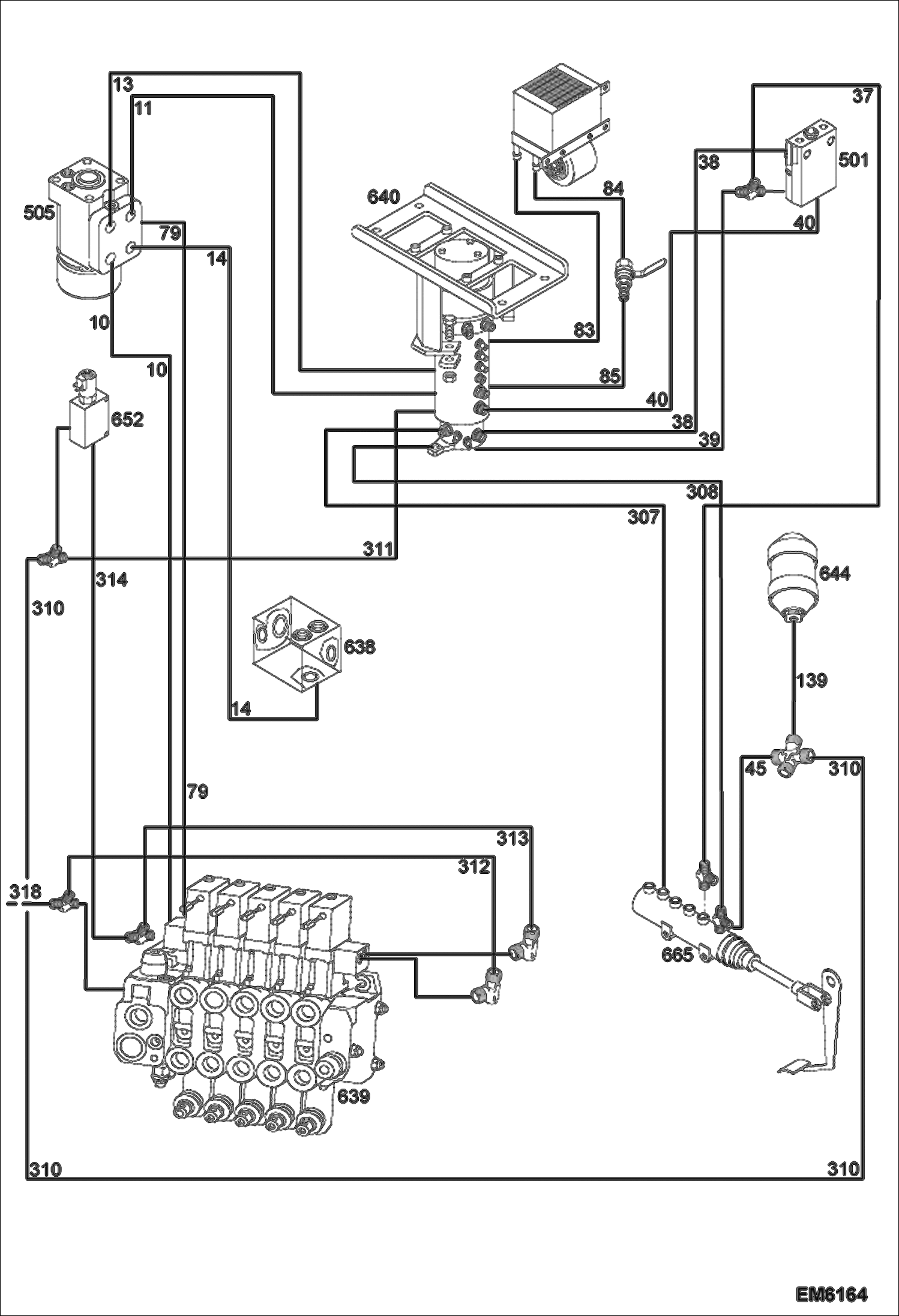 Схема запчастей Bobcat TR40250 - HYDRAULIC CIRCUITRY (Upperstructure) (S/N & Below) HYDRAULIC SYSTEM