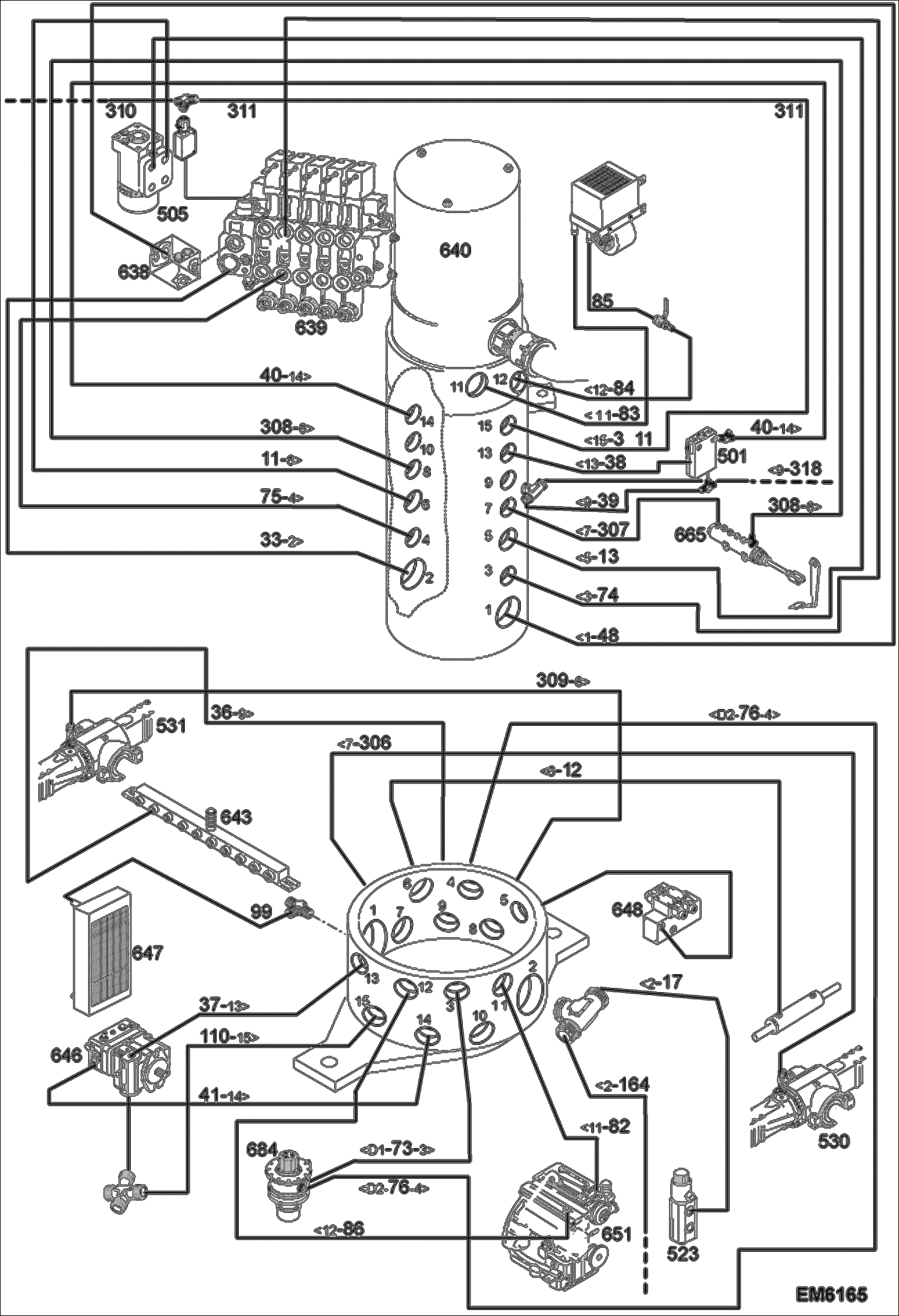 Схема запчастей Bobcat TR40250 - HYDRAULIC CIRCUITRY (Swivel) (S/N & Below) HYDRAULIC SYSTEM