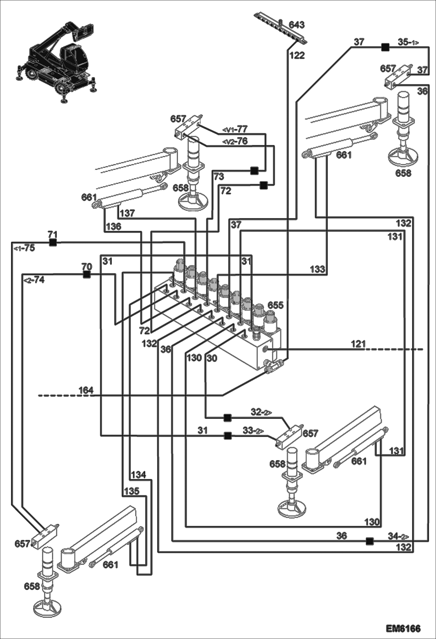 Схема запчастей Bobcat TR45190 - HYDRAULIC CIRCUITRY (Stabilizers) HYDRAULIC SYSTEM