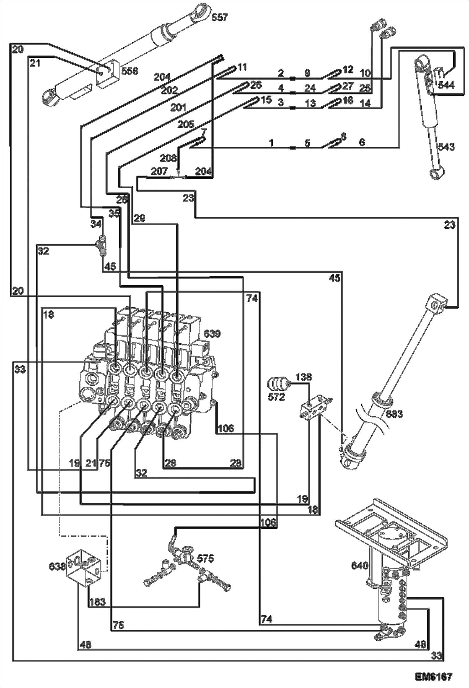 Схема запчастей Bobcat TR45190 - HYDRAULIC CIRCUITRY (Boom) (S/N & Below) HYDRAULIC SYSTEM