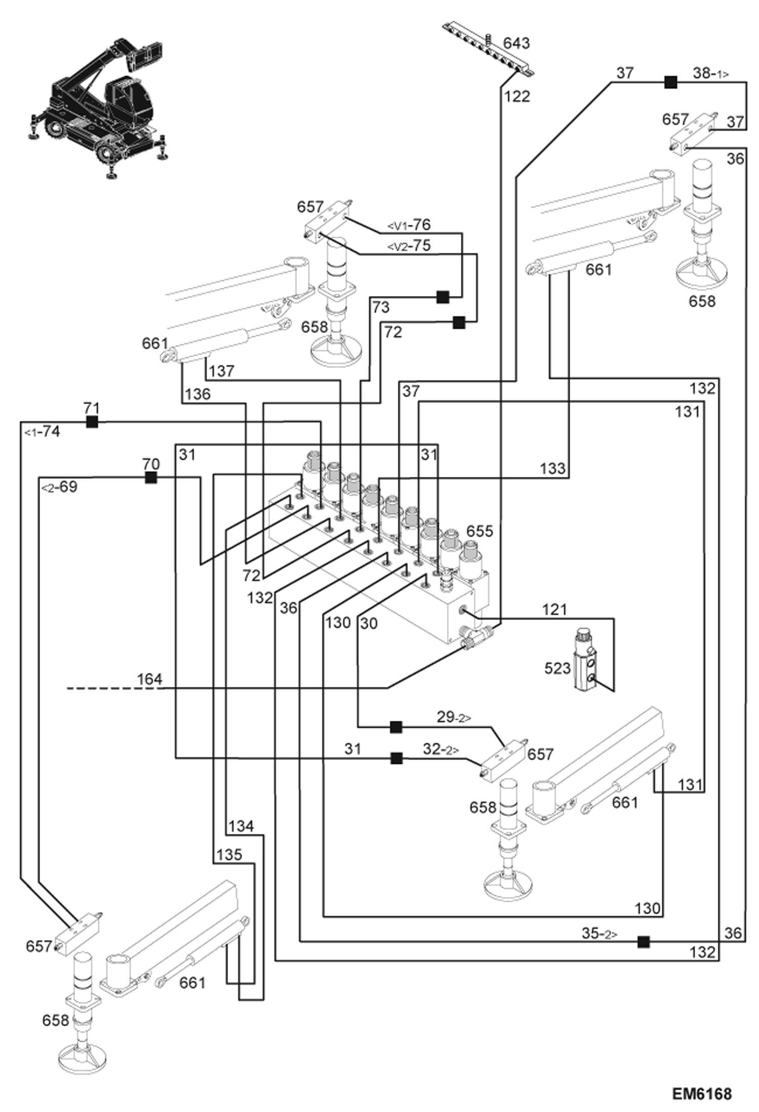 Схема запчастей Bobcat TR40250 - HYDRAULIC CIRCUITRY (Stabilizers) HYDRAULIC SYSTEM