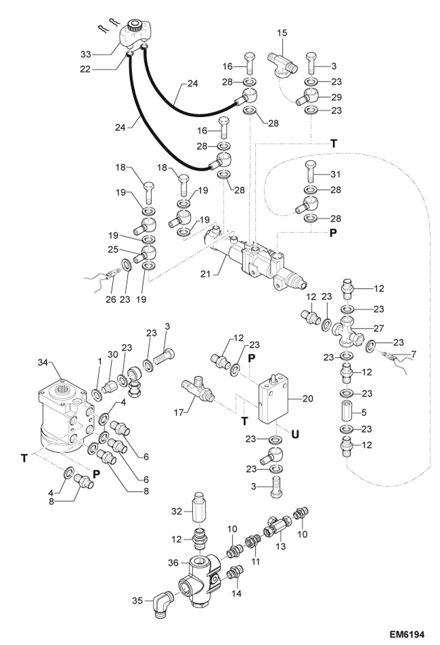 Схема запчастей Bobcat TR40250 - STEERING, INCHING & BRAKE HYDRAULIC SYSTEM