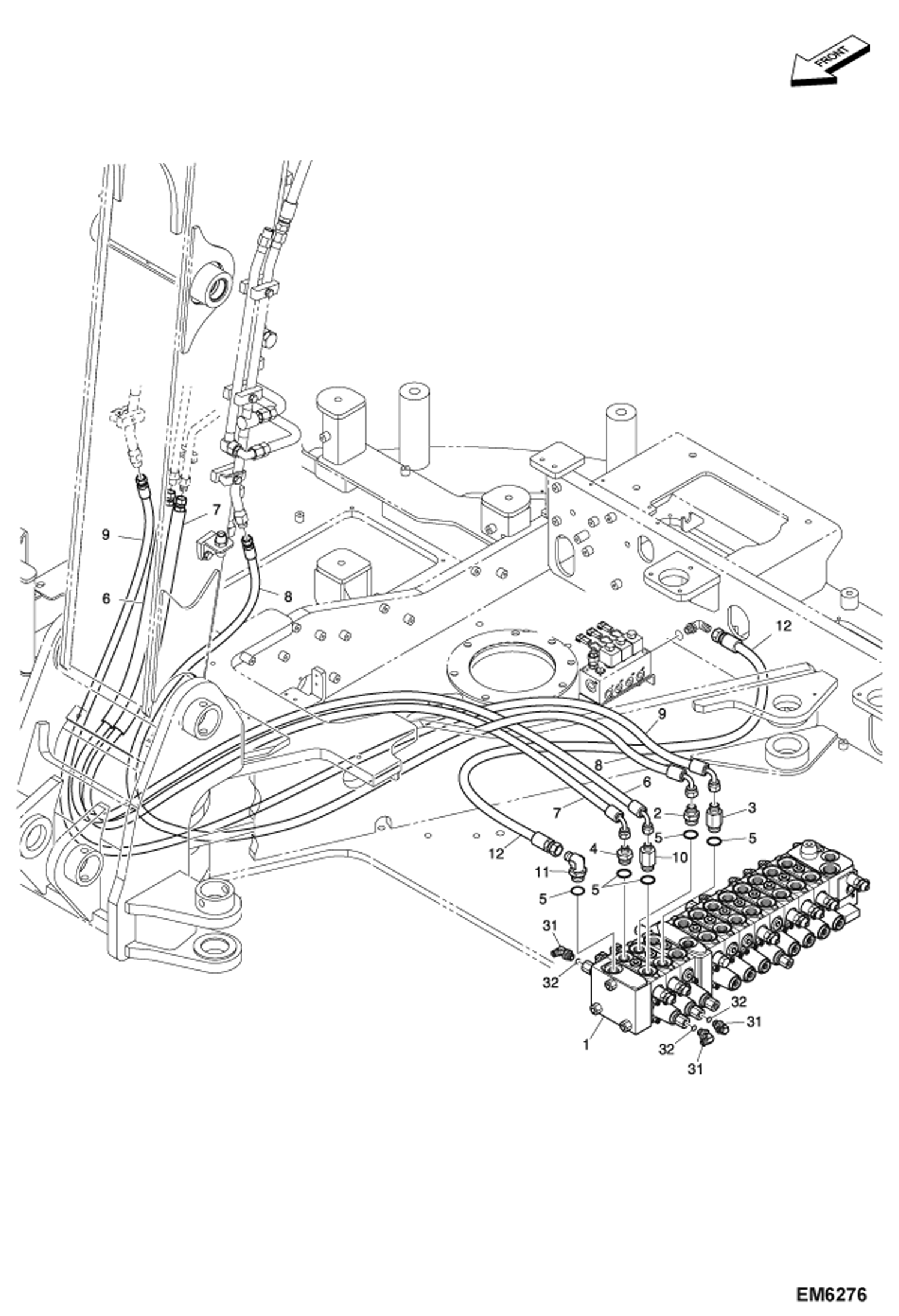 Схема запчастей Bobcat E80 - ARTICULATED BOOM HYDRAULICS (Main Piping) (EMEA) ACCESSORIES & OPTIONS