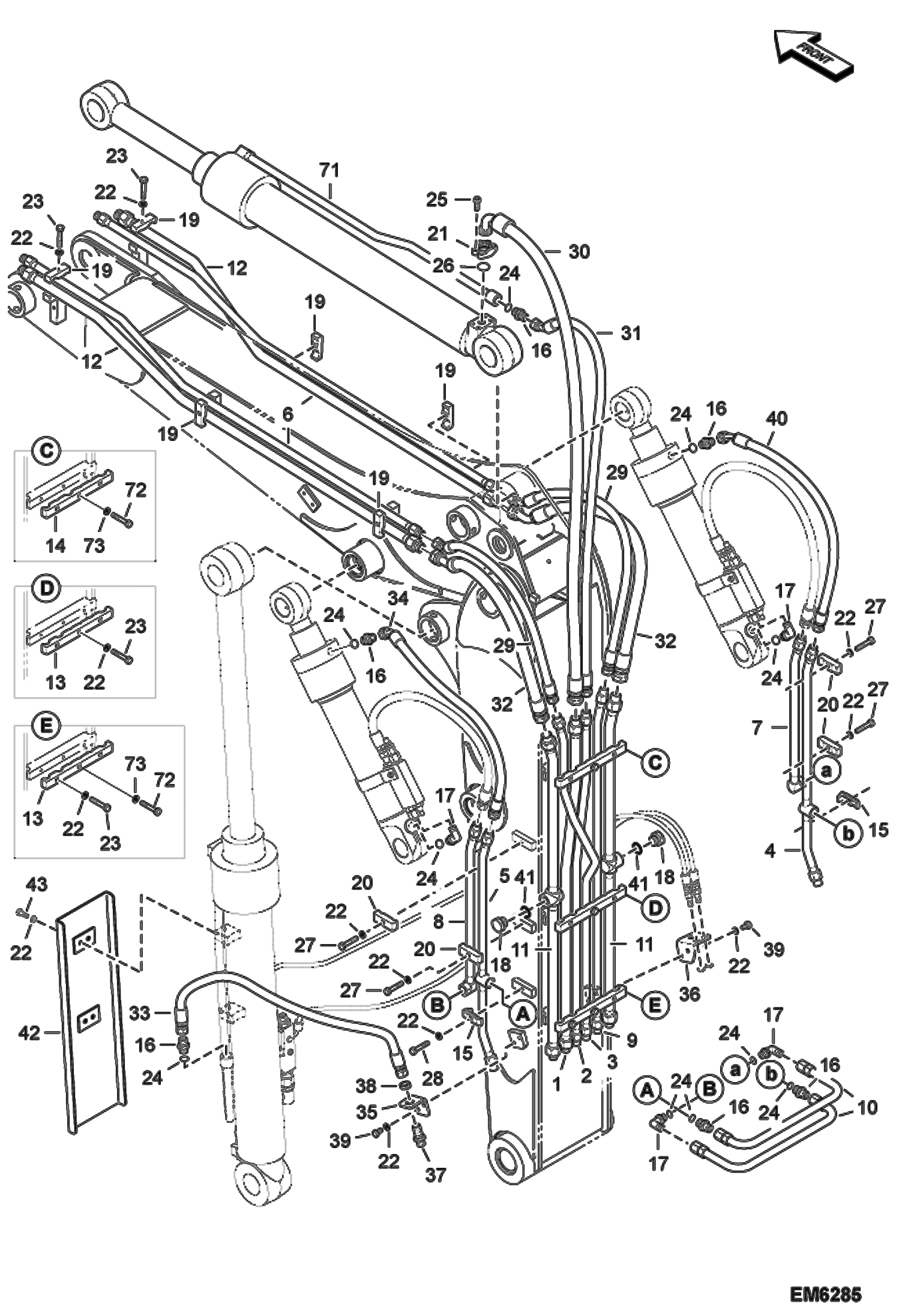 Схема запчастей Bobcat E80 - ARTICULATED BOOM HYDRAULICS (General Piping) (Arm Cylinder W/O Lock Valve) (EMEA) ACCESSORIES & OPTIONS