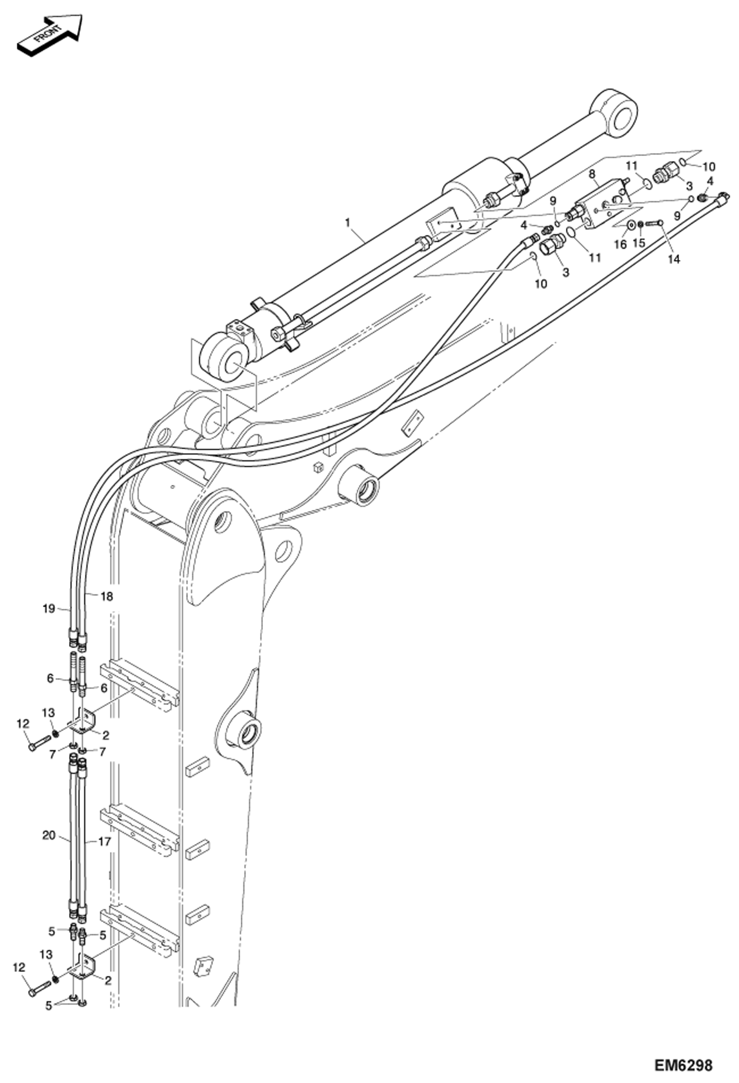 Схема запчастей Bobcat E80 - ARTICULATED BOOM HYDRAULICS (General Piping) (Arm Cylinder W/Lock Valve) (EMEA) ACCESSORIES & OPTIONS