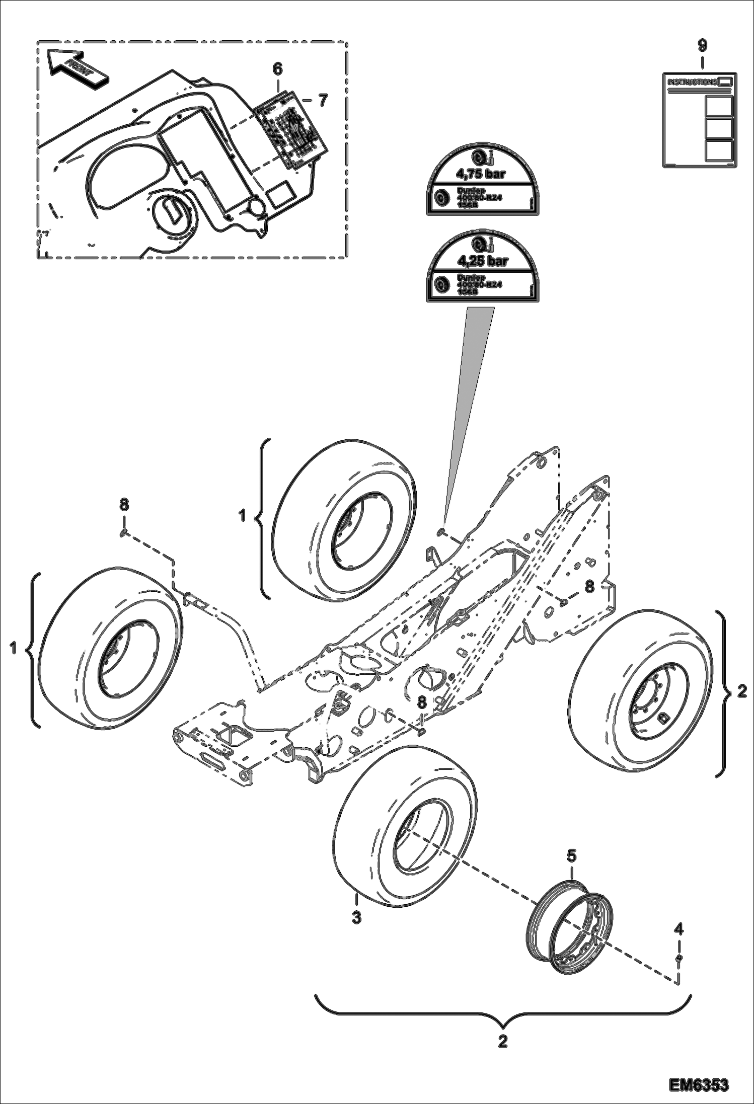 Схема запчастей Bobcat T40140 - WHEELS (Dunlop 400/80-R24 153B) (For Container Shipped Machines Only)(Variable Track) ACCESSORIES & OPTIONS