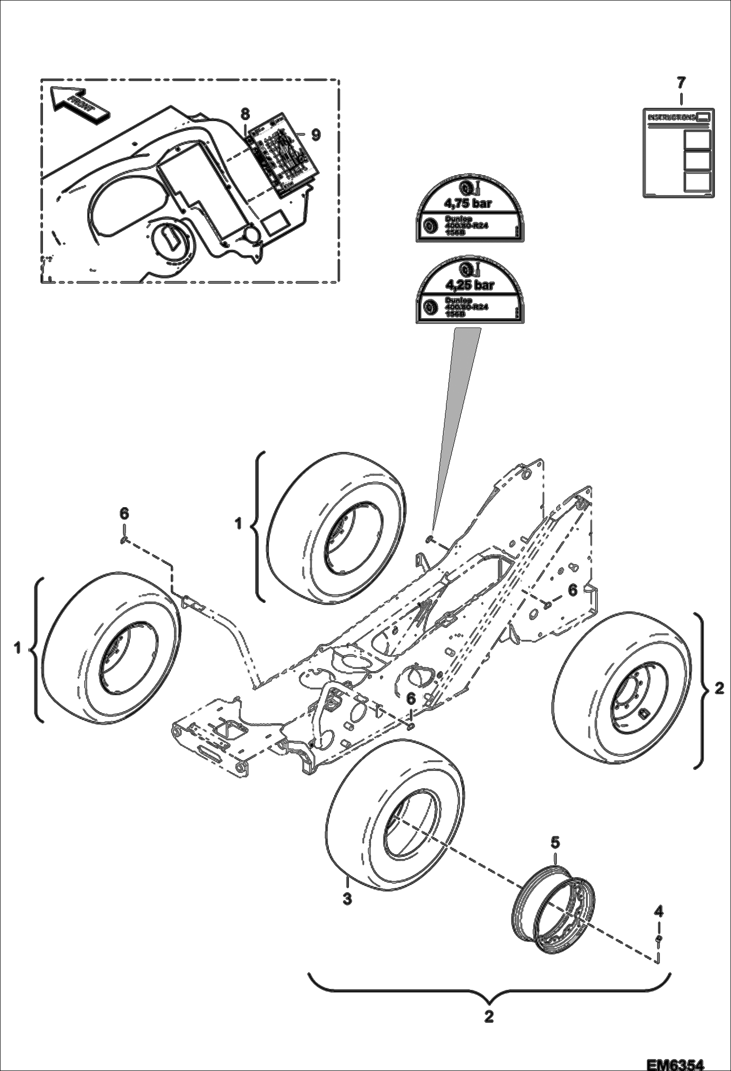 Схема запчастей Bobcat T40140 - WHEELS (Dunlop 400/80-R24 156B) (For Container Shipped Machines Australian version )(Variable Track) ACCESSORIES & OPTIONS