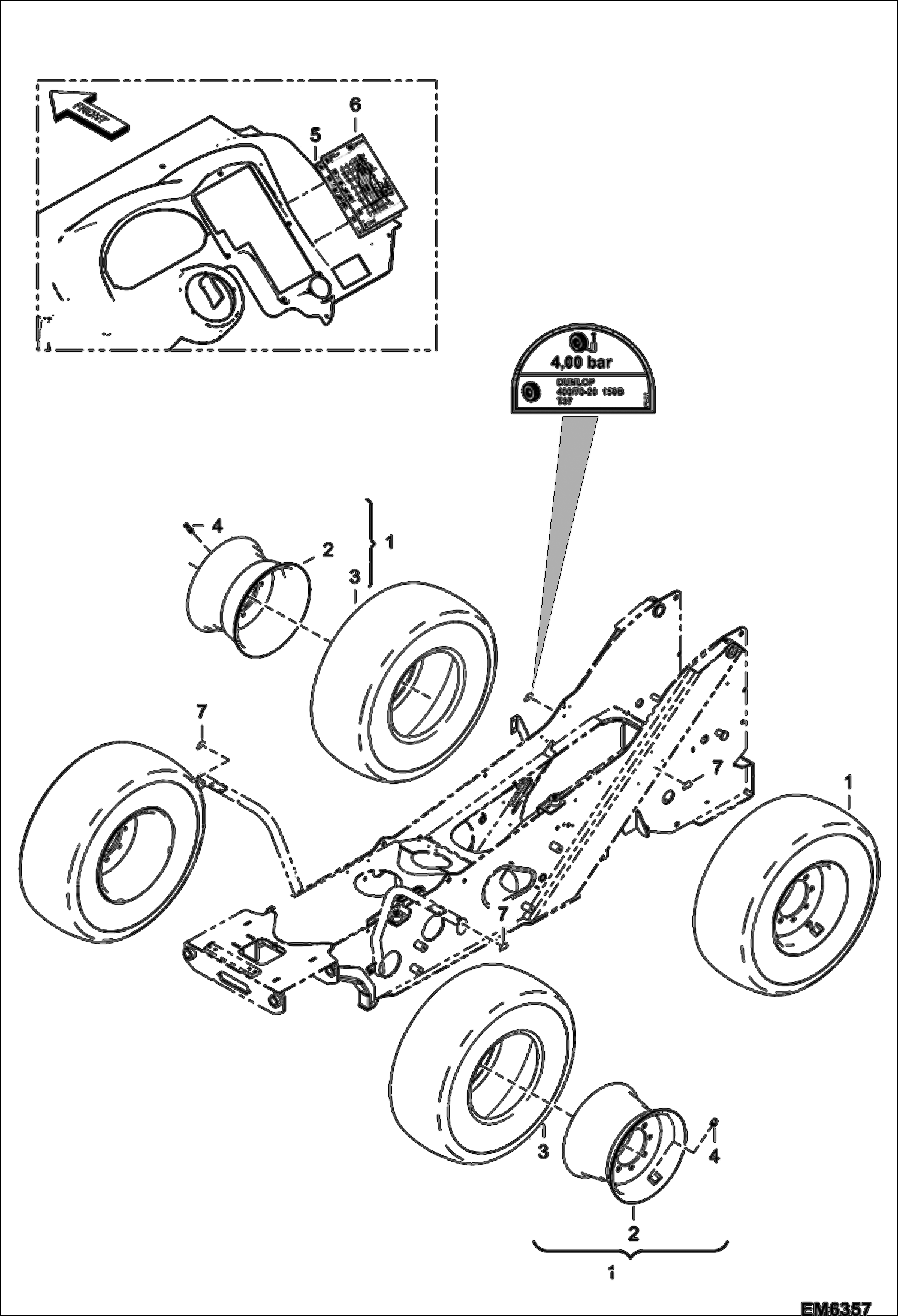 Схема запчастей Bobcat T40140 - WHEELS (Dunlop 405/70-R20 SPT9) (Australian Version) ACCESSORIES & OPTIONS