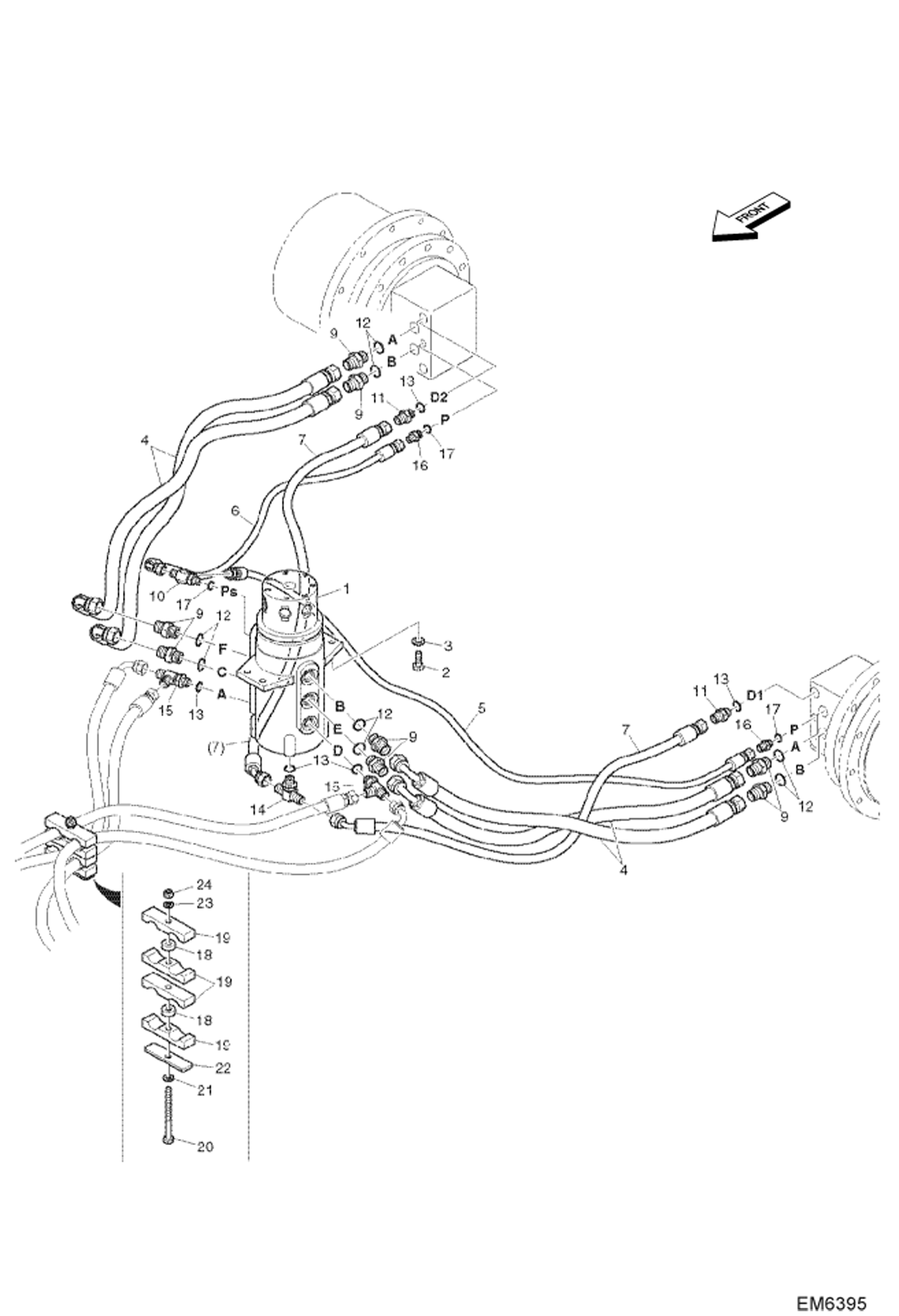 Схема запчастей Bobcat E80 - HYDRAULIC CIRCUITRY (Lower) (Drive) HYDRAULIC SYSTEM